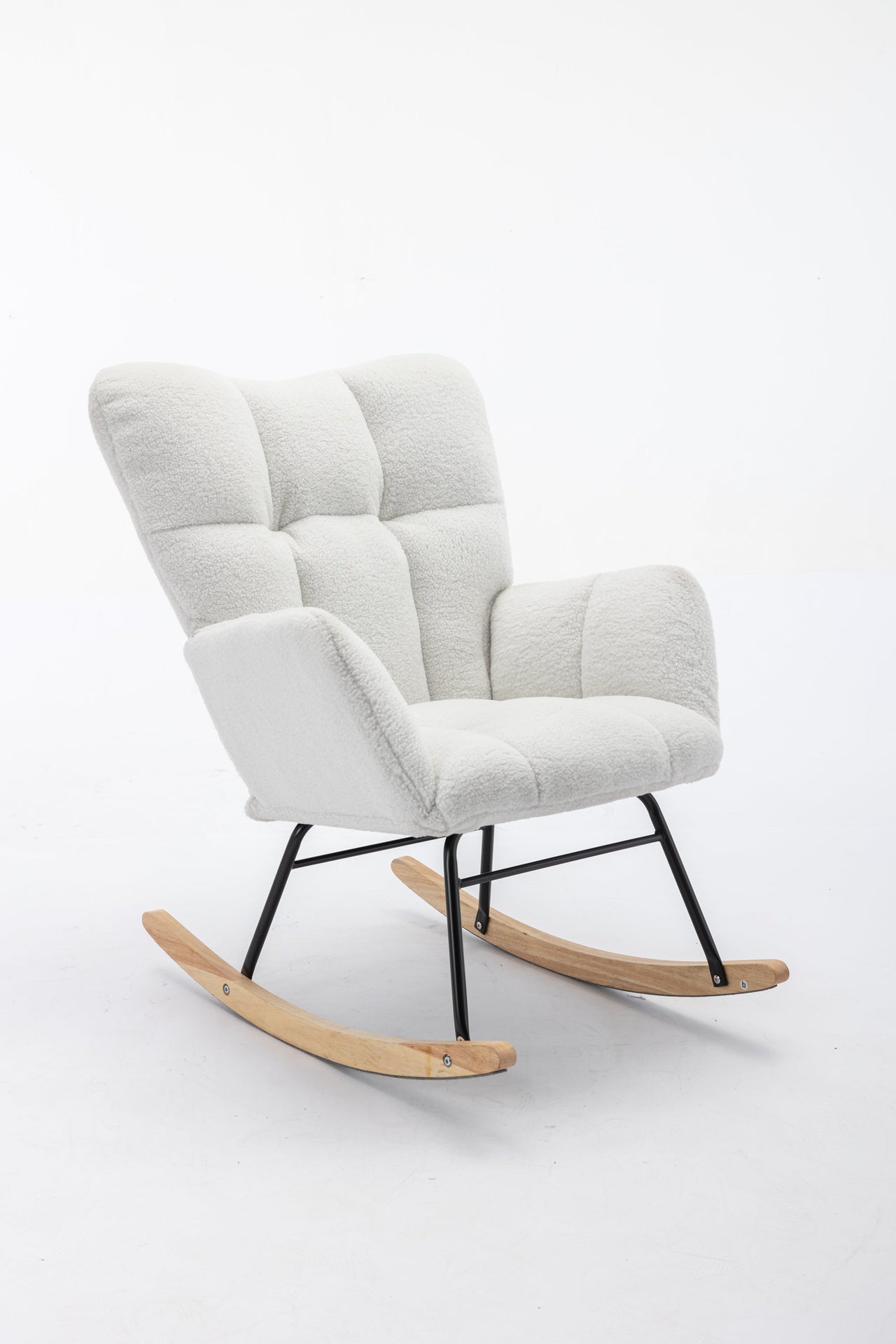 050-Teddy Fabric Rocking Gilder Nursery Chair For Living Room Indoor,Ivory