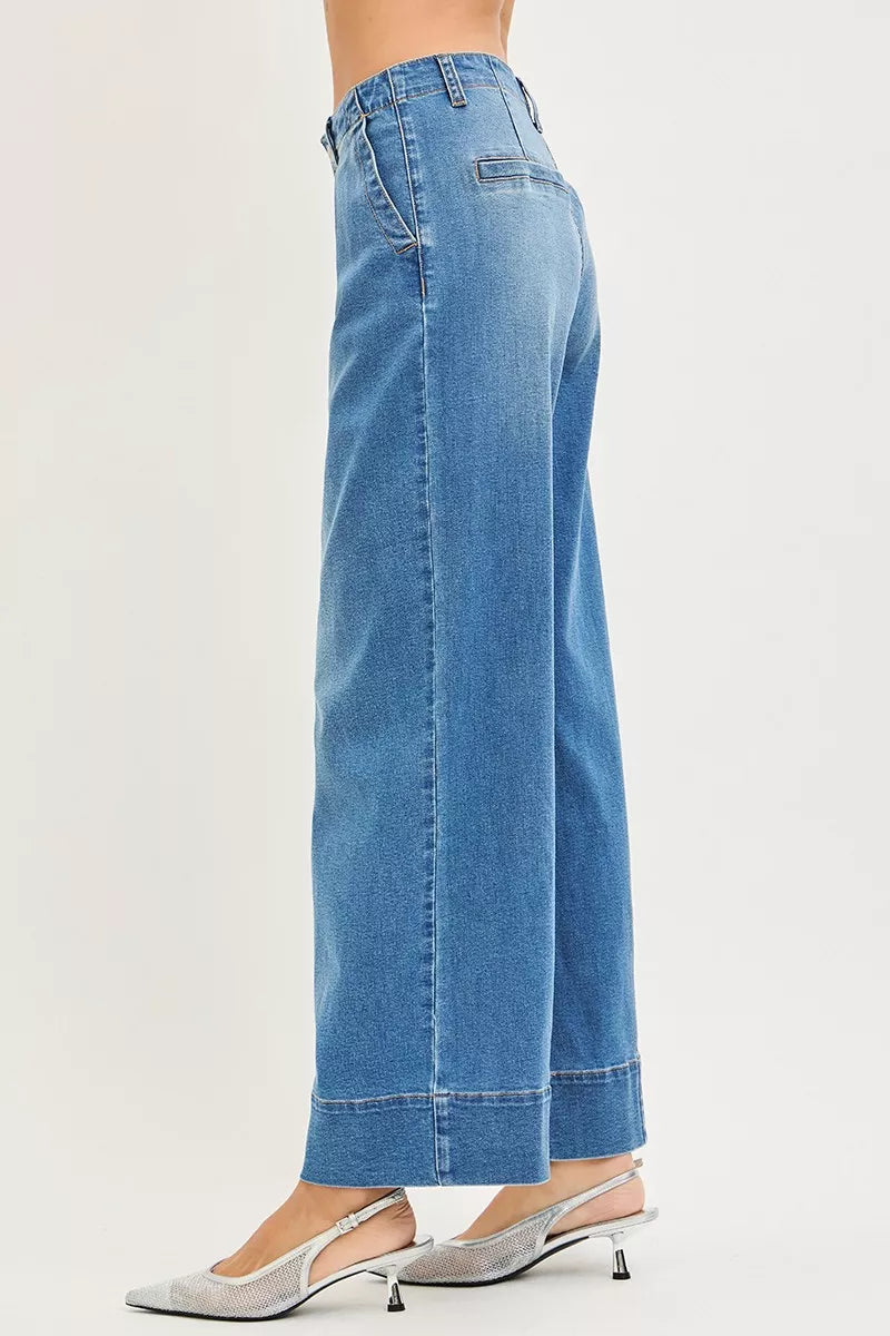 RISEN Slouchy Wide Leg Jeans With Pleats