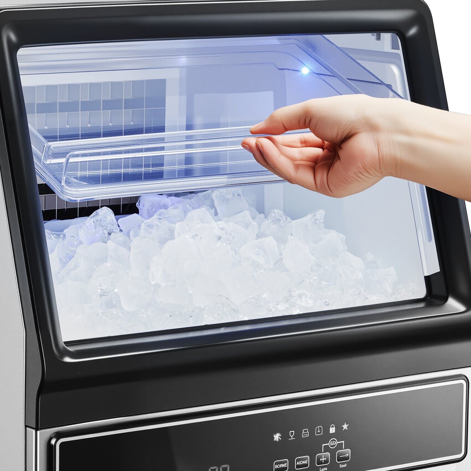 Commercial Ice Maker Machine, 130Lbs/24H with 33Lbs Storage, 45 Cubes per Cycle, Stainless Steel Freestanding & Under Counter Ice Maker with LED Display & Self-Cleaning, for Home Bar Restaurant