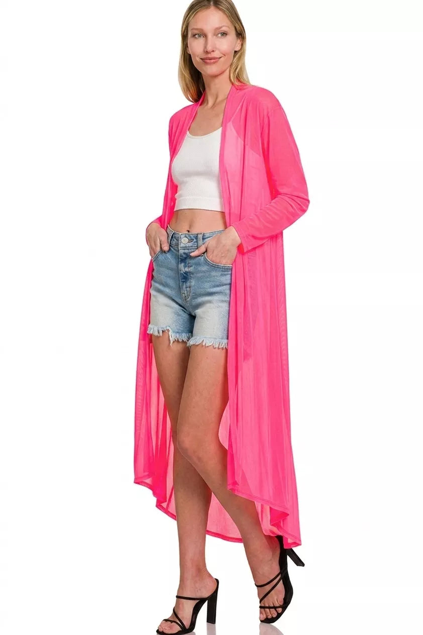 Zenana Mesh Open Front Cardigan