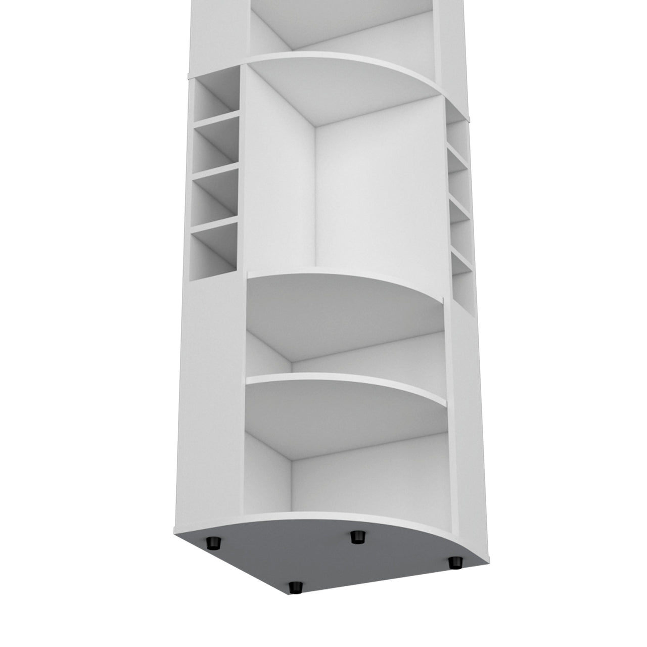 71' Corner Bar Cabinet with Five Shelves, Eight Bottle Cubbies and Stemware,White