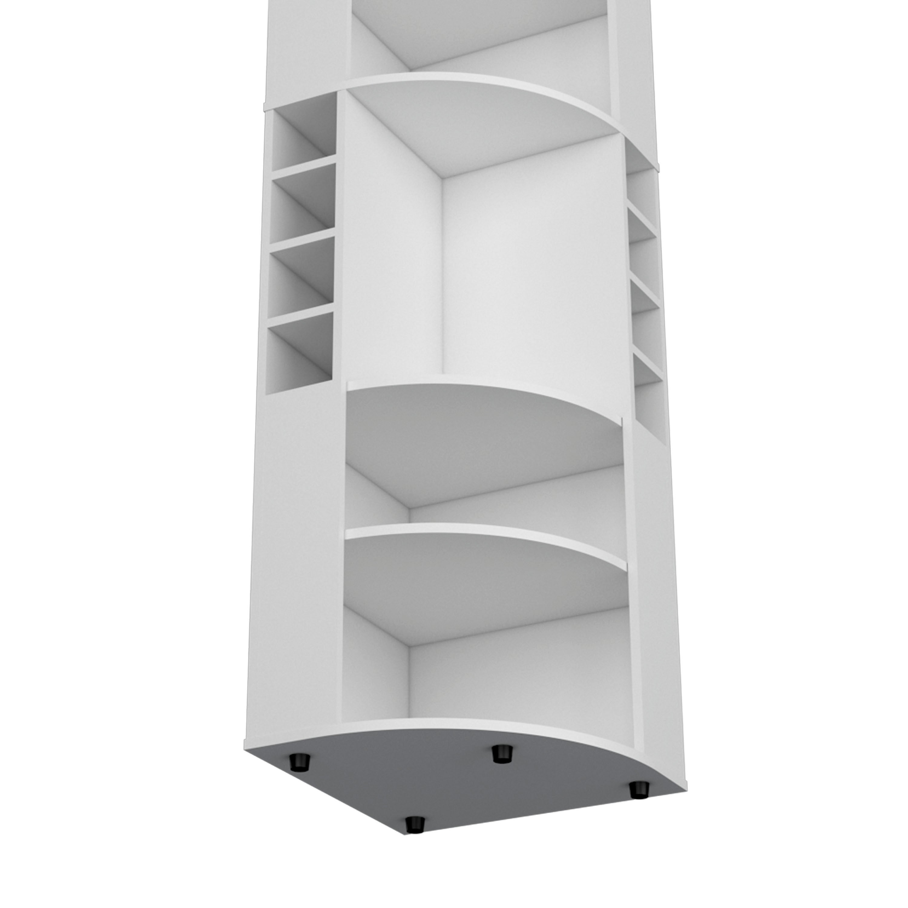 71' Corner Bar Cabinet with Five Shelves, Eight Bottle Cubbies and Stemware,White