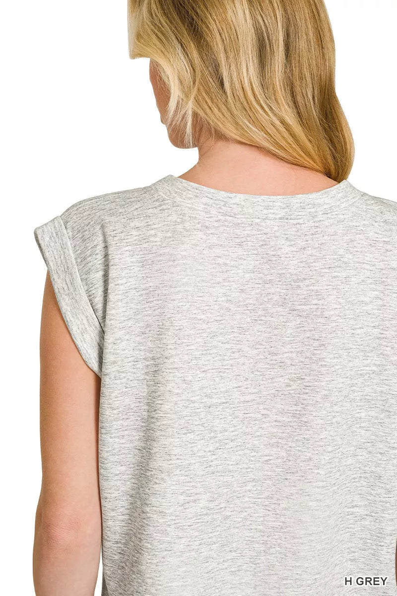 Zenana Scuba Round Neck Cap Sleeve Top