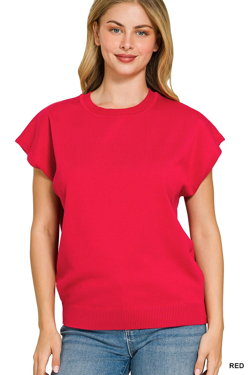 Zenana Viscose Round-neck Short Sleeve Sweater