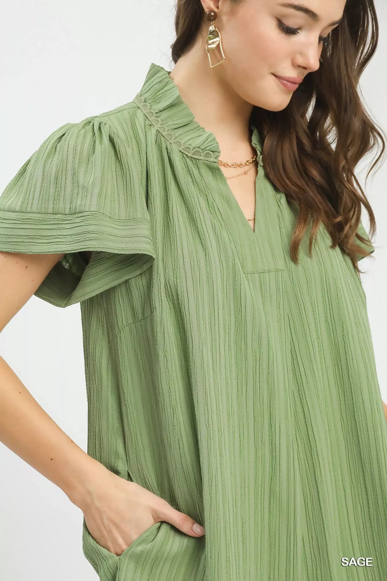 Umgee Flutter Sleeve V-Neck Shift Dress