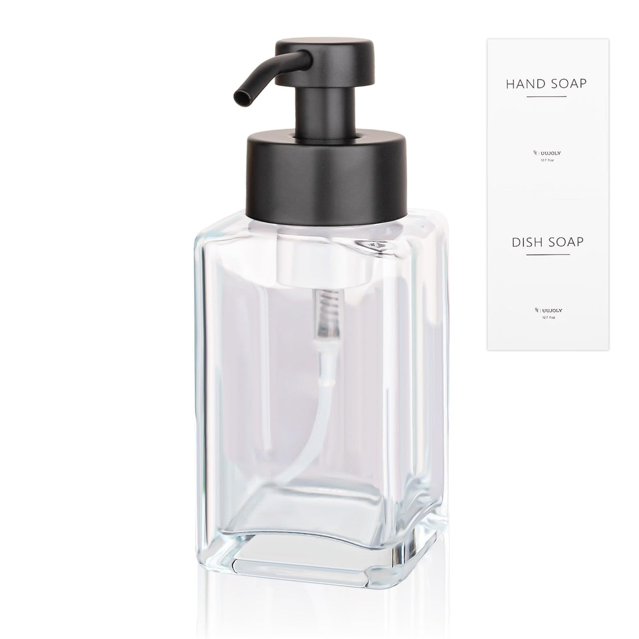 Foaming Soap Dispenser with Stainless Steel Pump 12oz Refillable Glass Liquid Dish Soap Bottles for Bathroom Kitchen Sink Home Decor