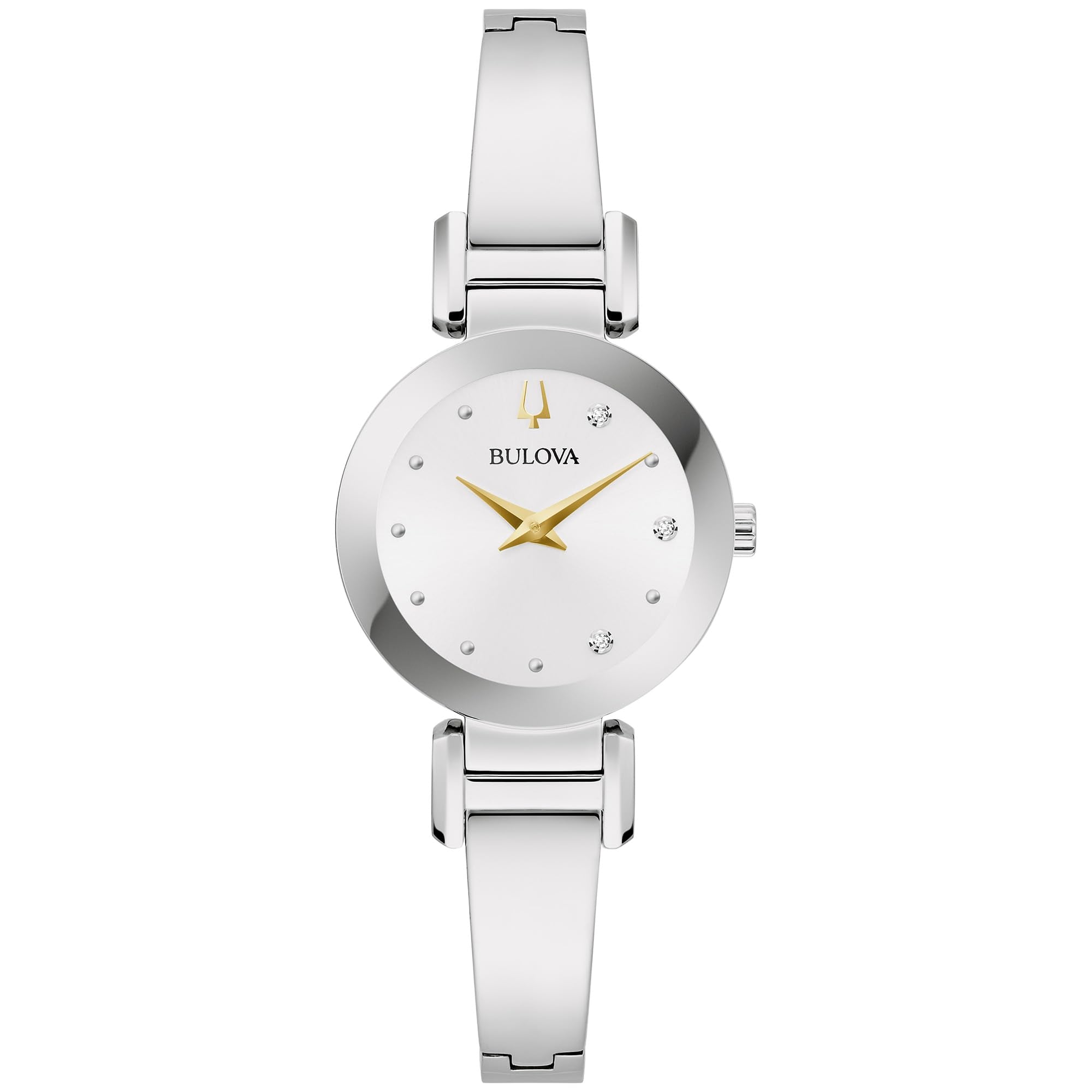 Bulova Marc Anthony Ladies Modern Diamond Silver Stainless Steel Bangle Bracelet WatchSilver White Dial Style: 96P241