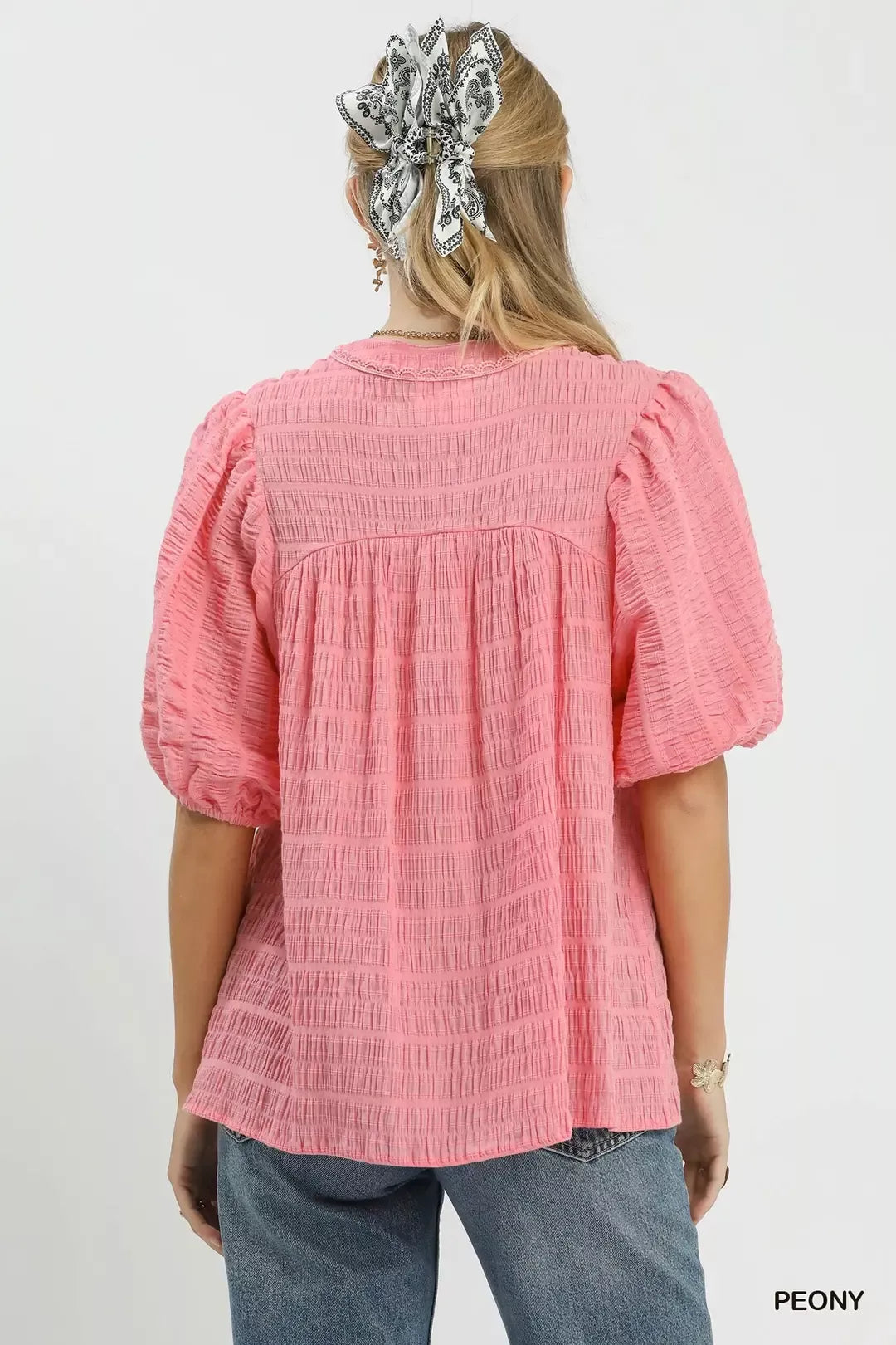 Umgee Textured Puff Sleeve Blouse