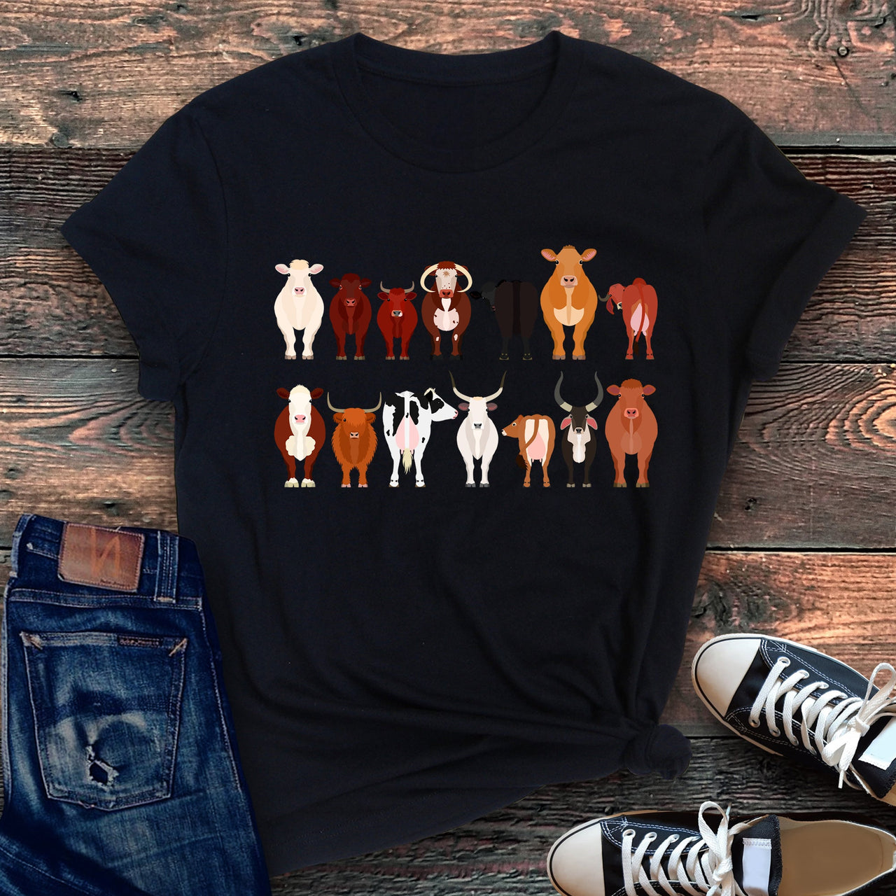 Cow Lovers Farm Animal Illustration Breeds Edition Collection Premium Graphic Tee