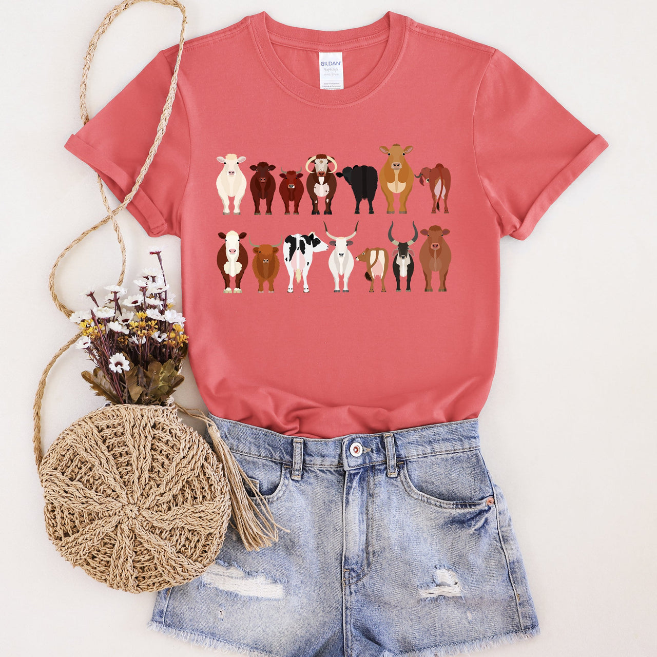 Cow Lovers Farm Animal Illustration Breeds Edition Collection Premium Graphic Tee