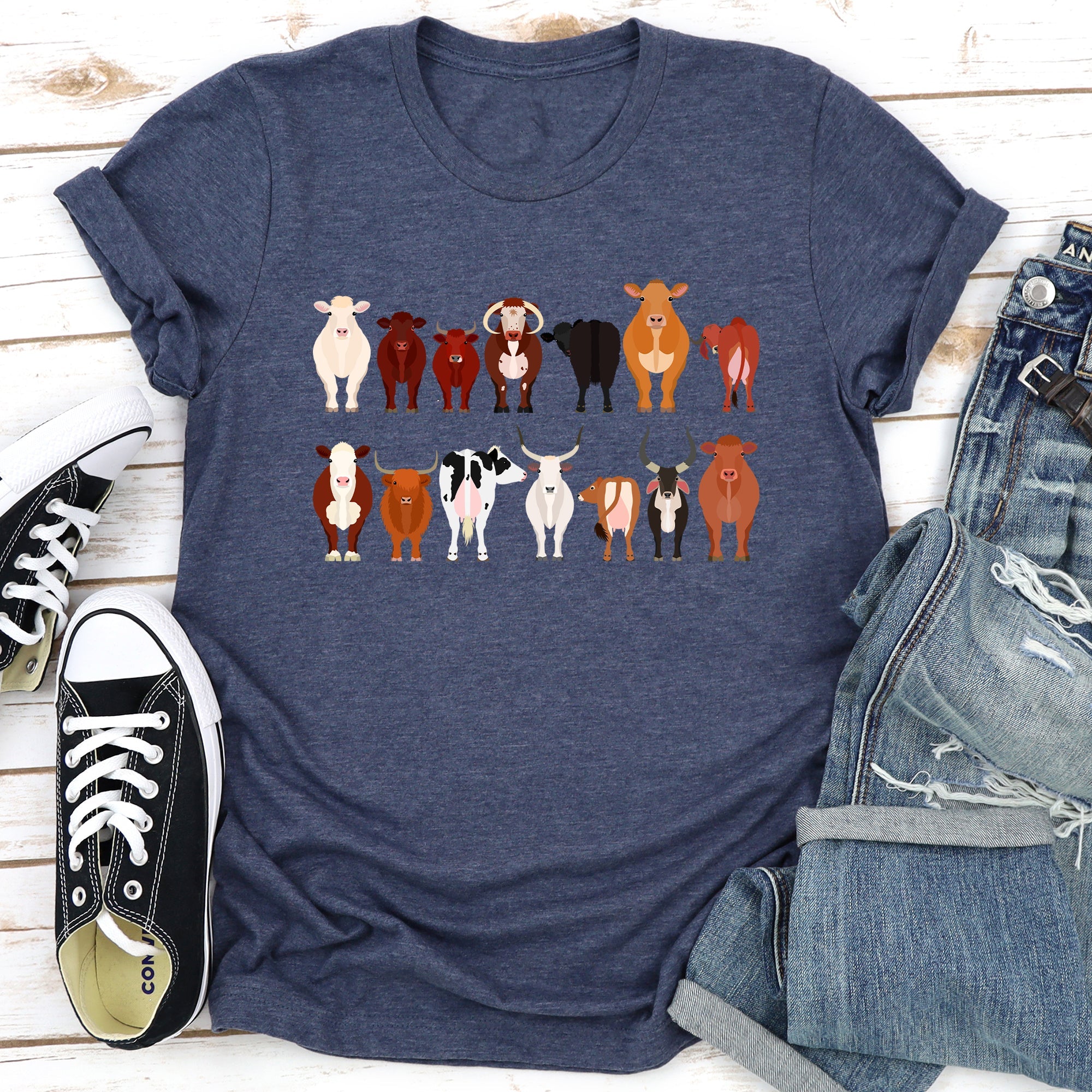Cow Lovers Farm Animal Illustration Breeds Edition Collection Premium Graphic Tee