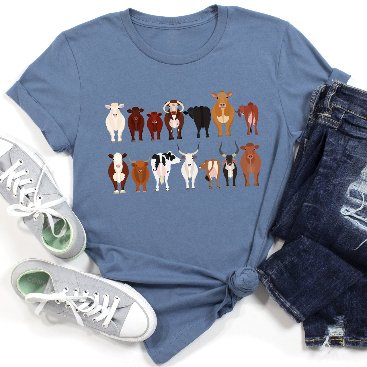 Cow Lovers Farm Animal Illustration Breeds Edition Collection Premium Graphic Tee