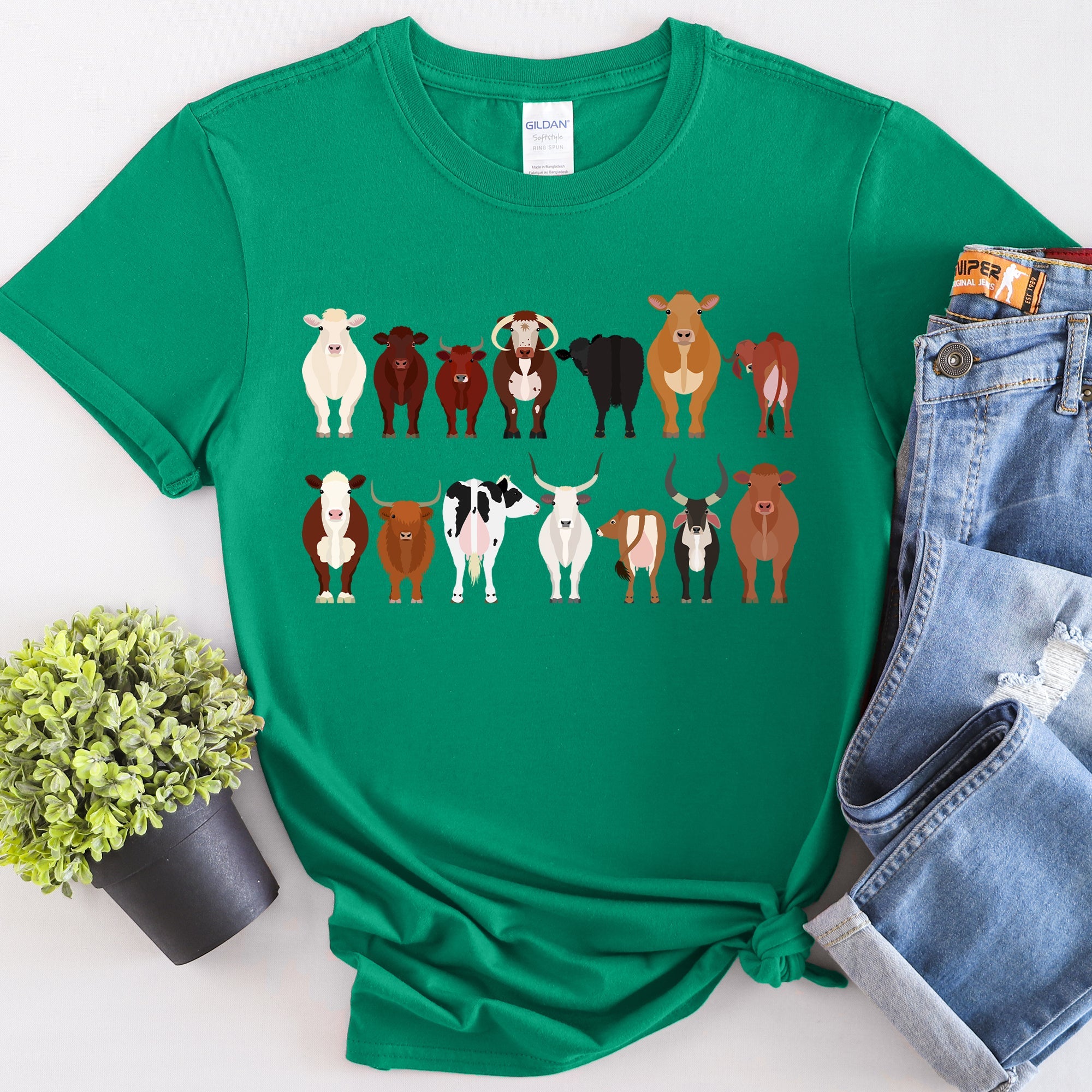 Cow Lovers Farm Animal Illustration Breeds Edition Collection Premium Graphic Tee