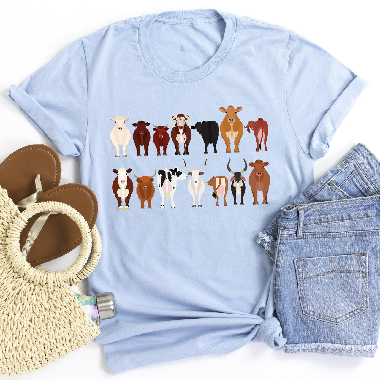Cow Lovers Farm Animal Illustration Breeds Edition Collection Premium Graphic Tee