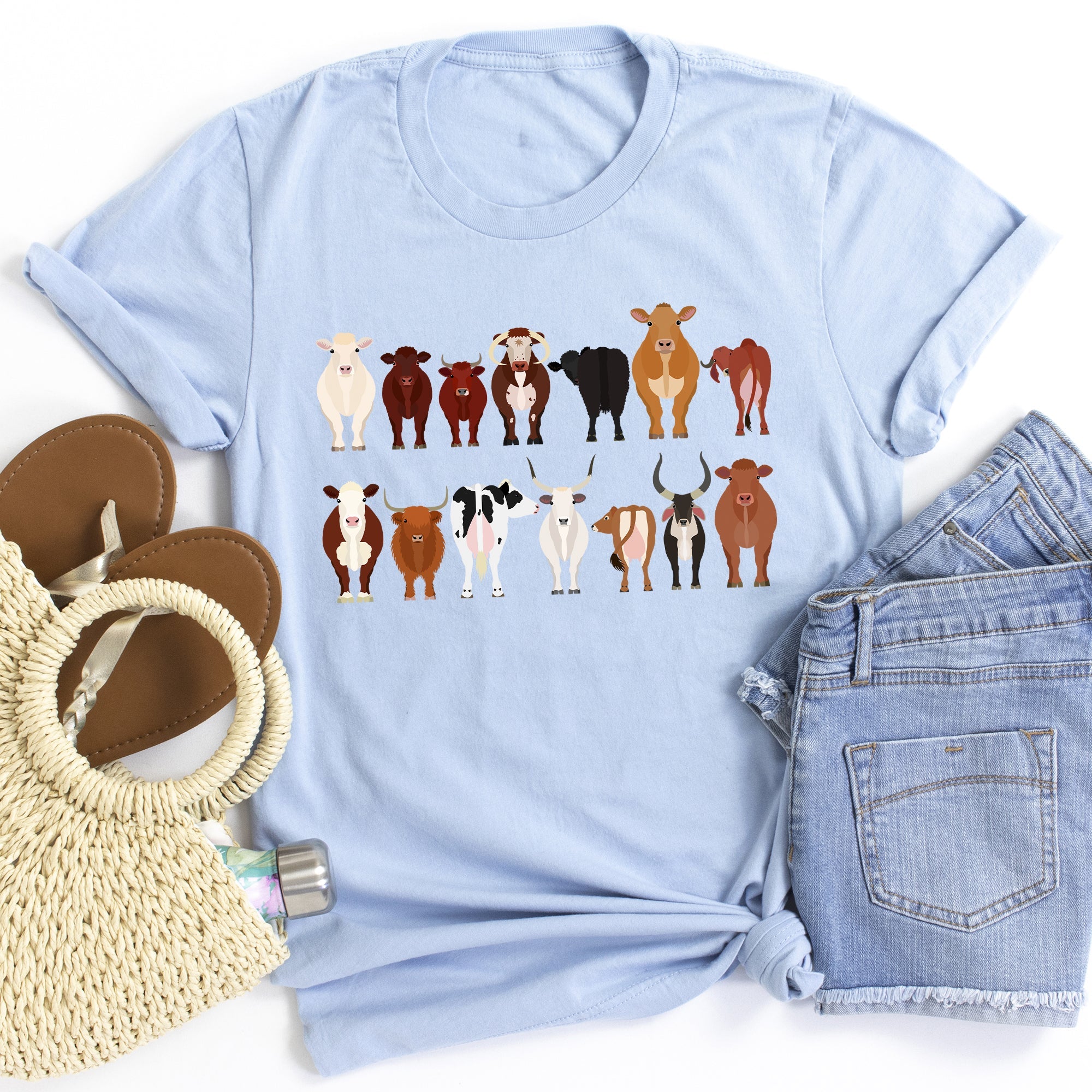 Cow Lovers Farm Animal Illustration Breeds Edition Collection Premium Graphic Tee