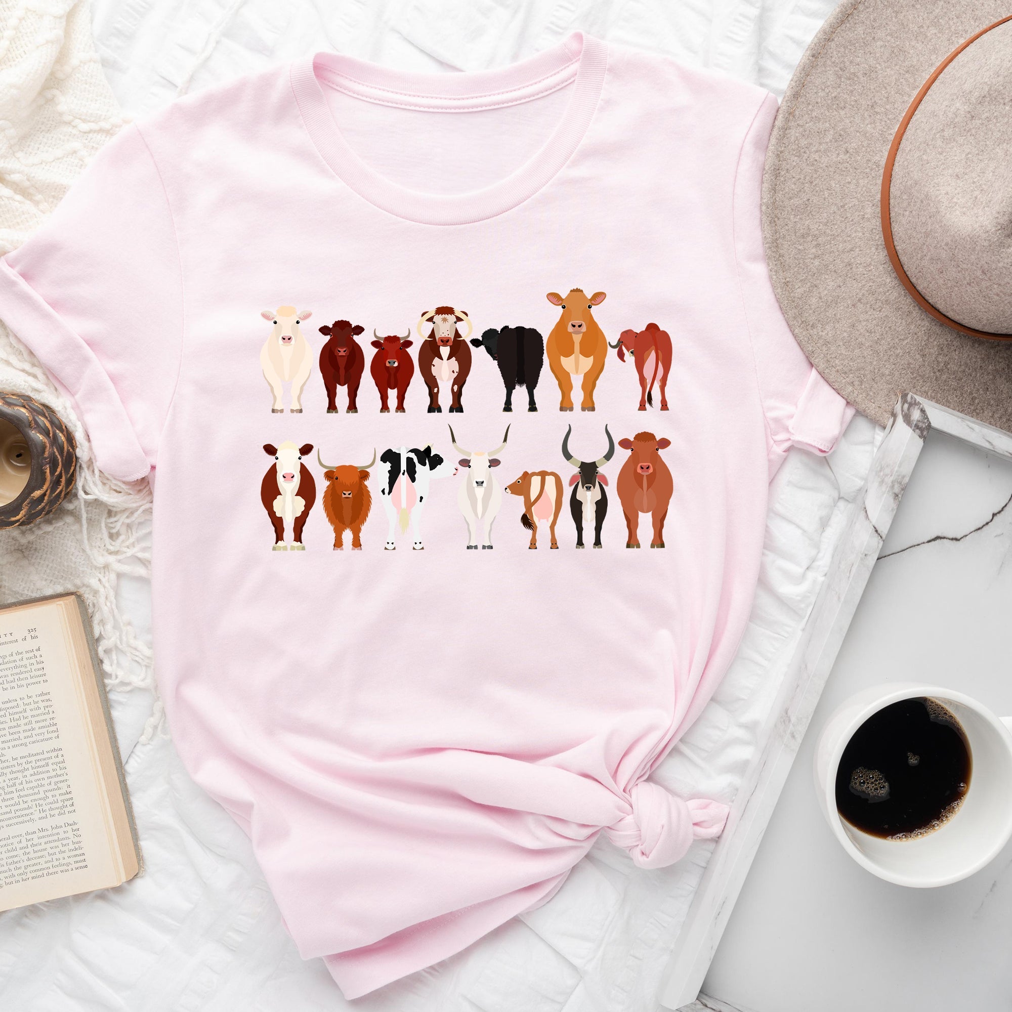 Cow Lovers Farm Animal Illustration Breeds Edition Collection Premium Graphic Tee