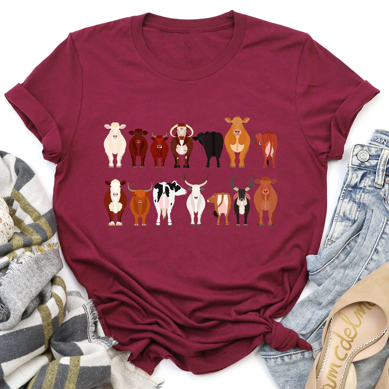 Cow Lovers Farm Animal Illustration Breeds Edition Collection Premium Graphic Tee