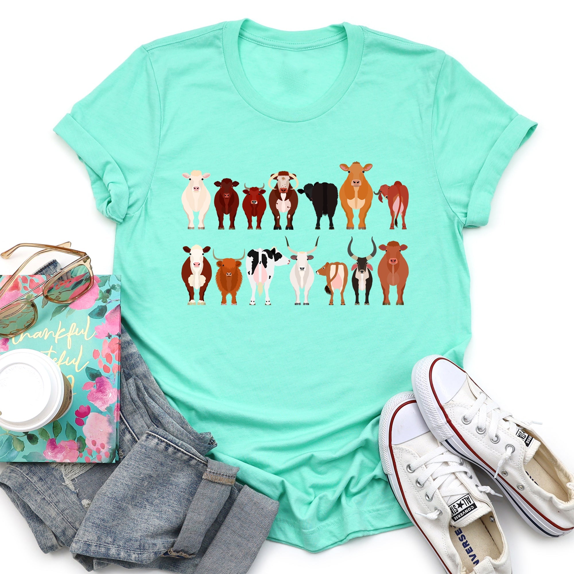 Cow Lovers Farm Animal Illustration Breeds Edition Collection Premium Graphic Tee