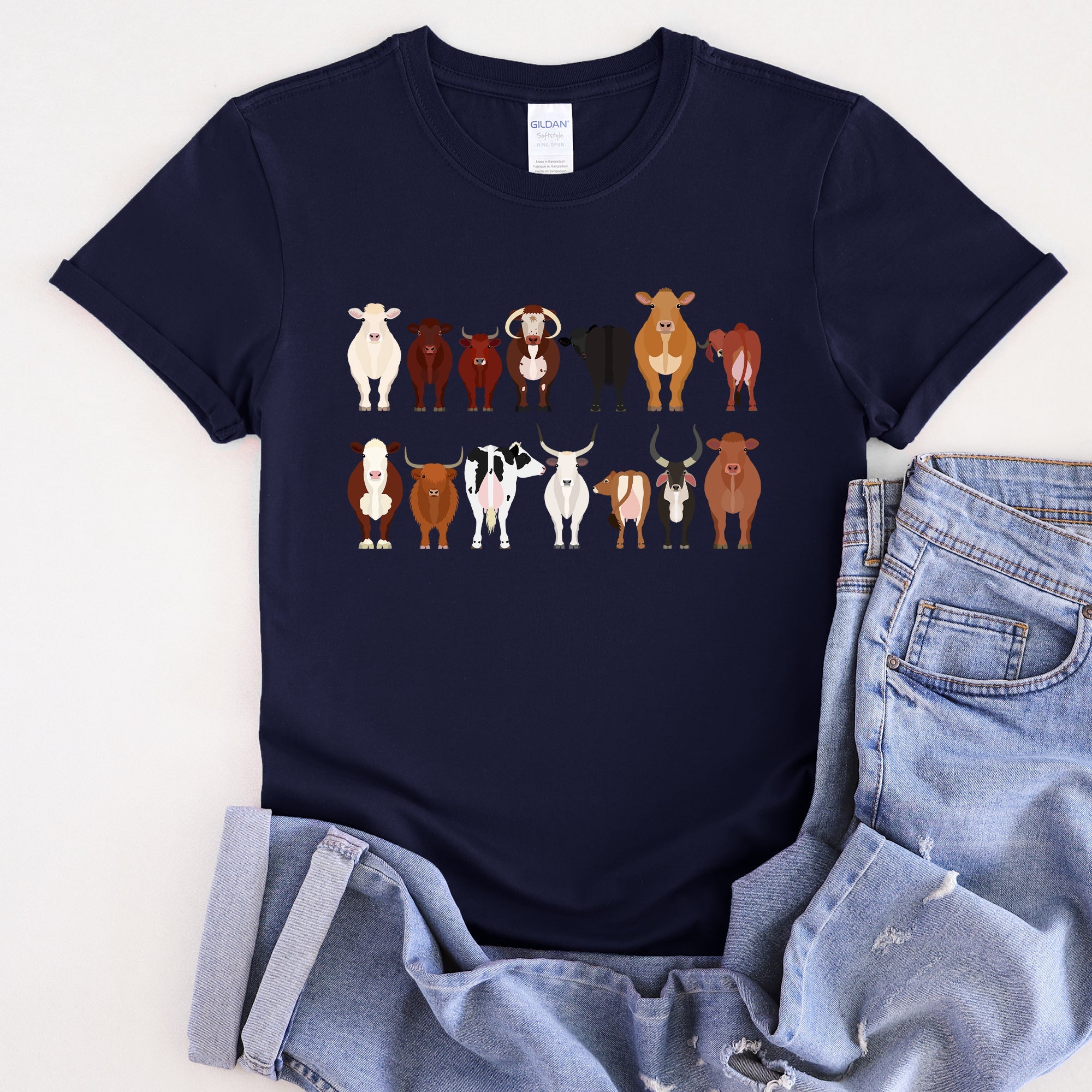 Cow Lovers Farm Animal Illustration Breeds Edition Collection Premium Graphic Tee