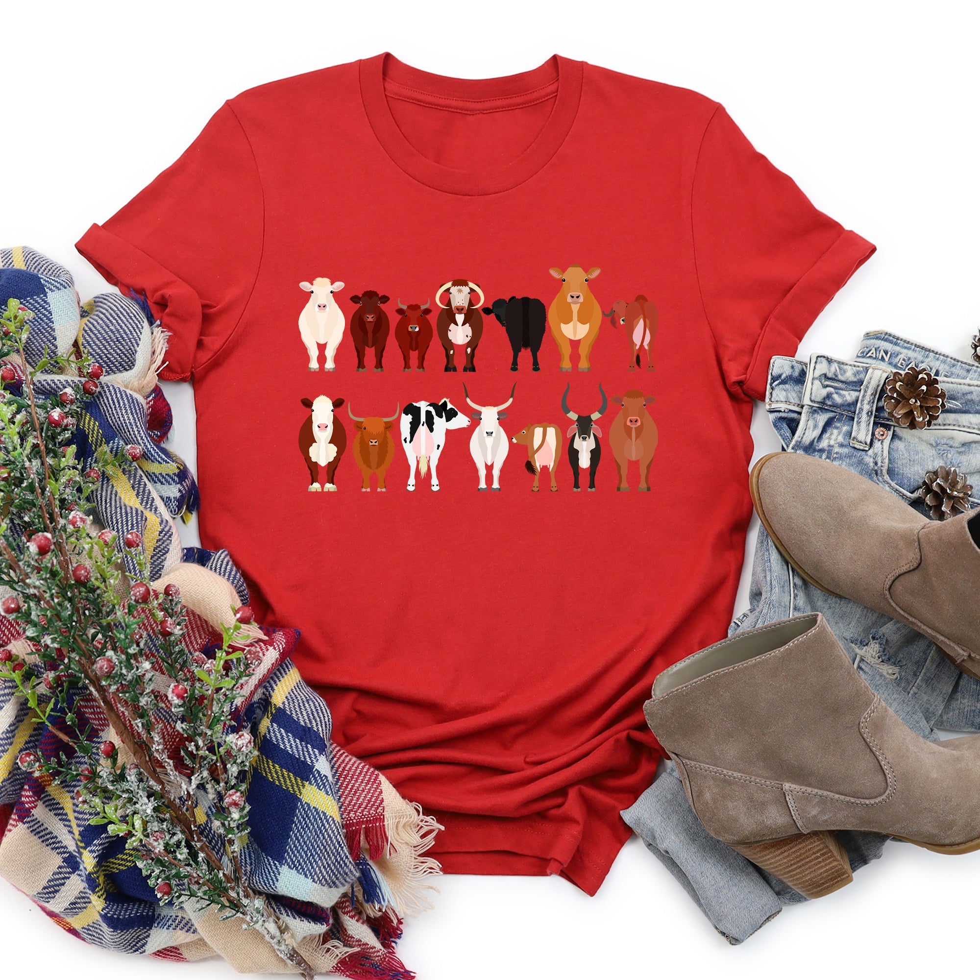 Cow Lovers Farm Animal Illustration Breeds Edition Collection Premium Graphic Tee