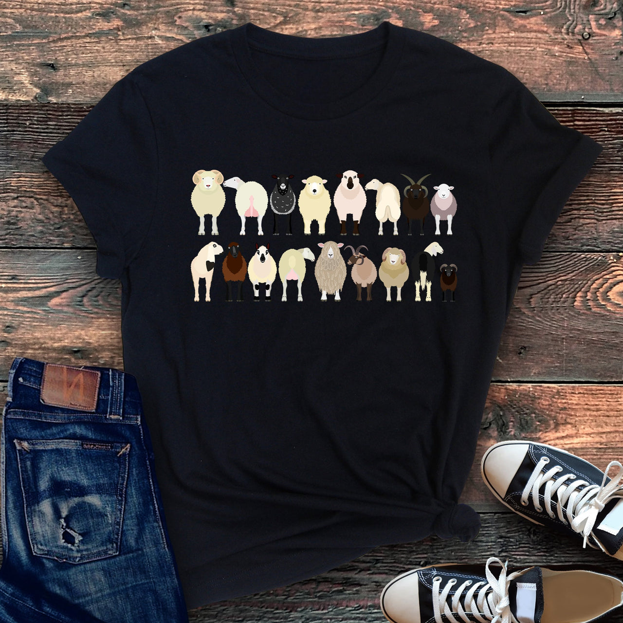 Sheep Lovers Farm Animal Illustration Breeds Artwork Series Collection Graphic Tee