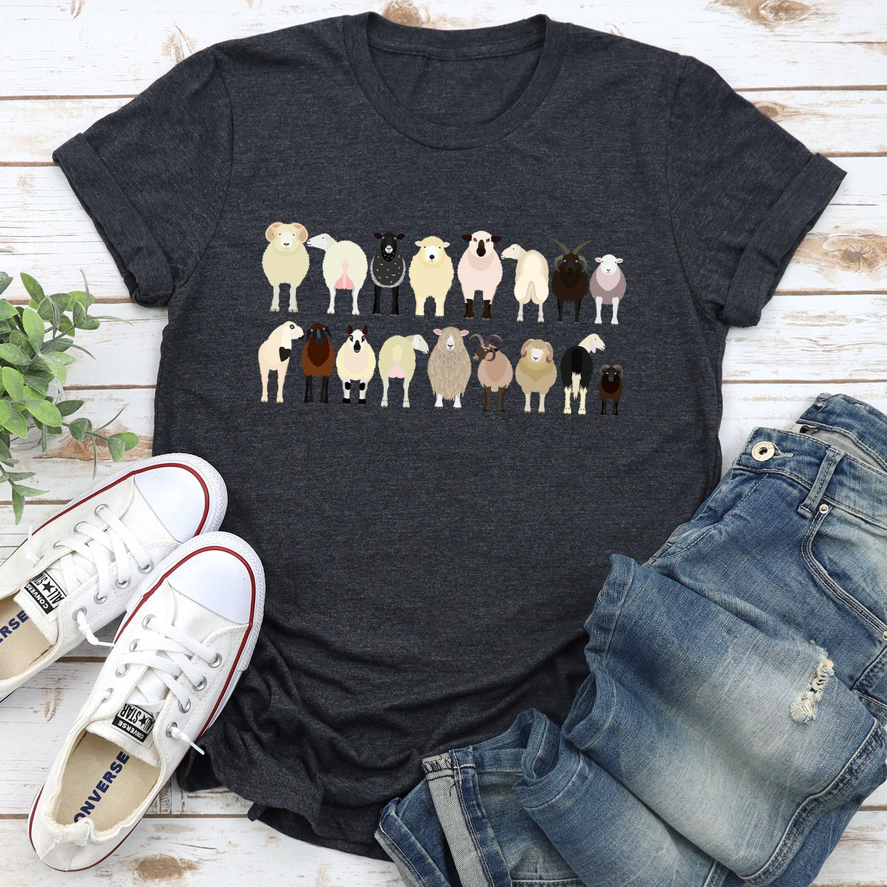 Sheep Lovers Farm Animal Illustration Breeds Artwork Series Collection Graphic Tee