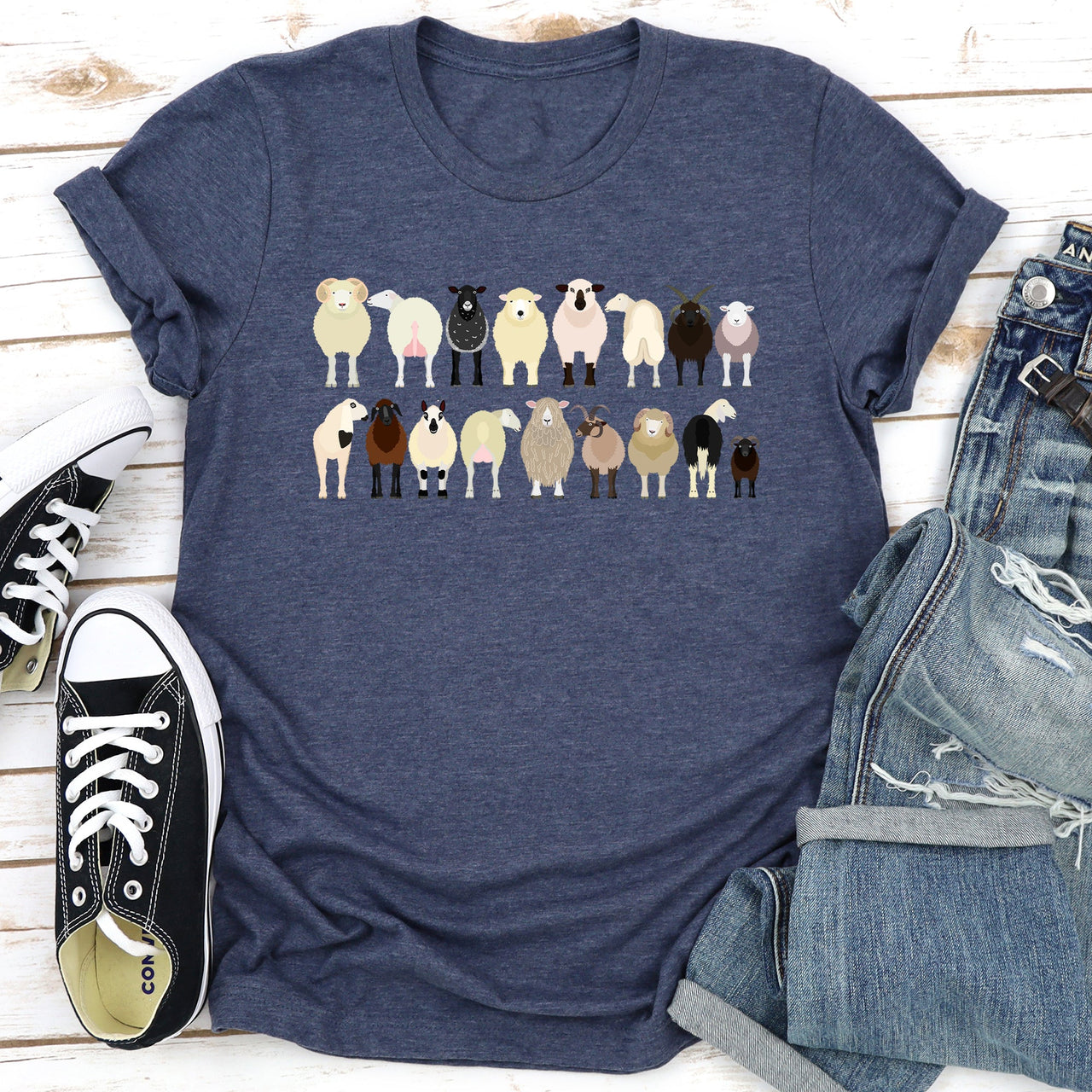 Sheep Lovers Farm Animal Illustration Breeds Artwork Series Collection Graphic Tee