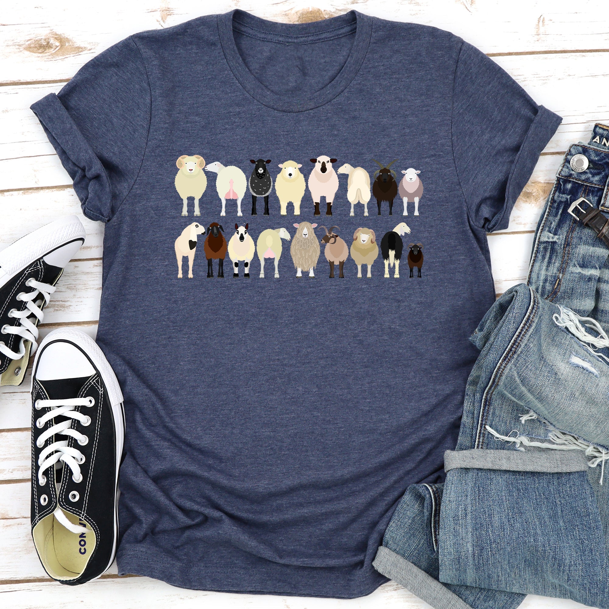 Sheep Lovers Farm Animal Illustration Breeds Artwork Series Collection Graphic Tee