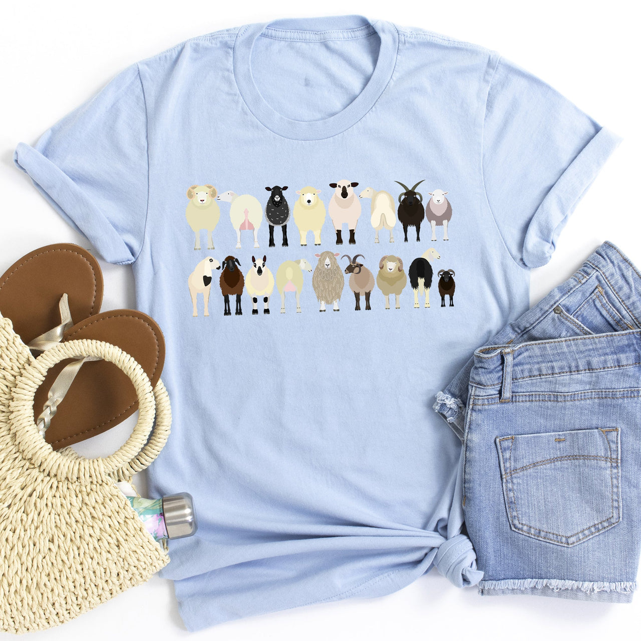 Sheep Lovers Farm Animal Illustration Breeds Artwork Series Collection Graphic Tee