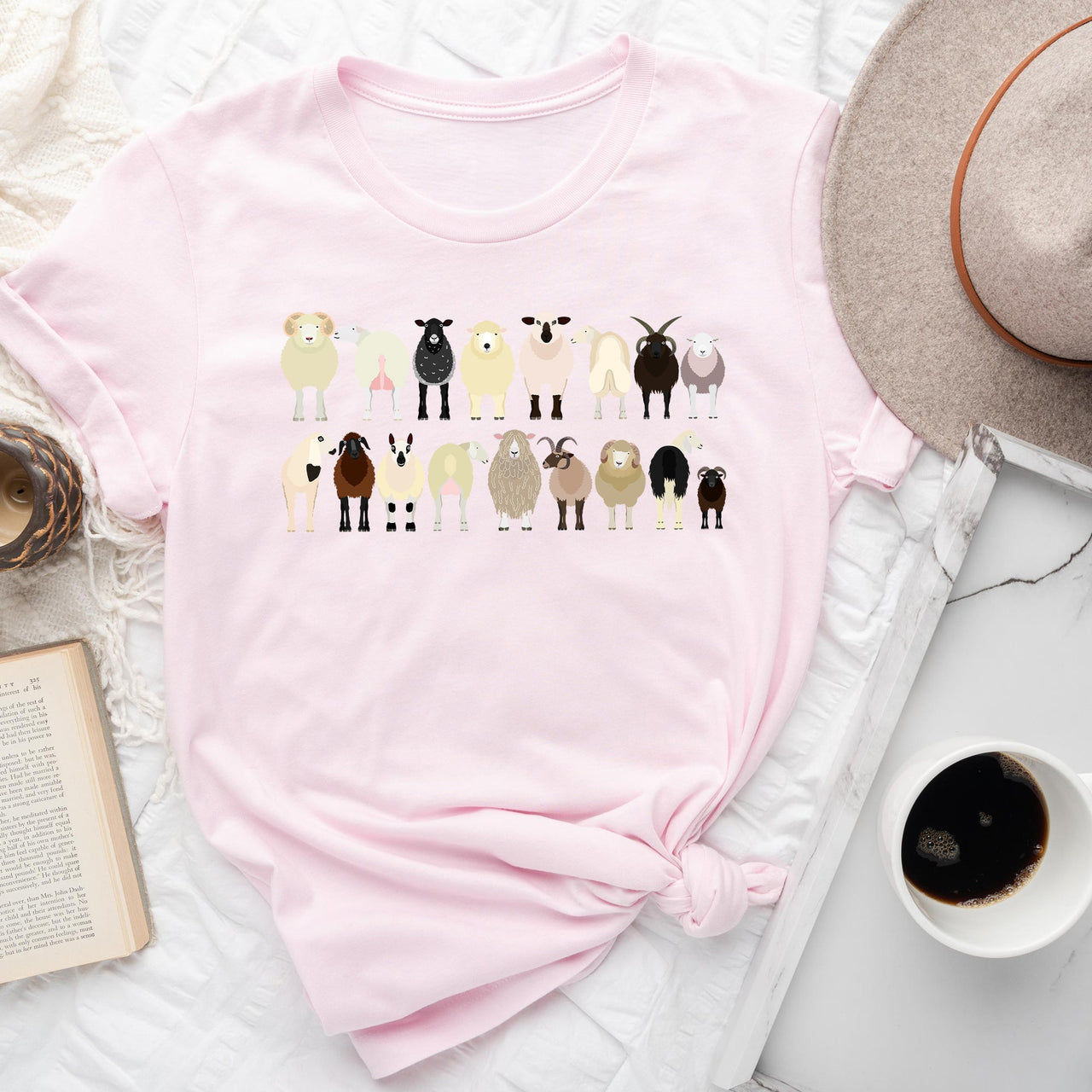 Sheep Lovers Farm Animal Illustration Breeds Artwork Series Collection Graphic Tee