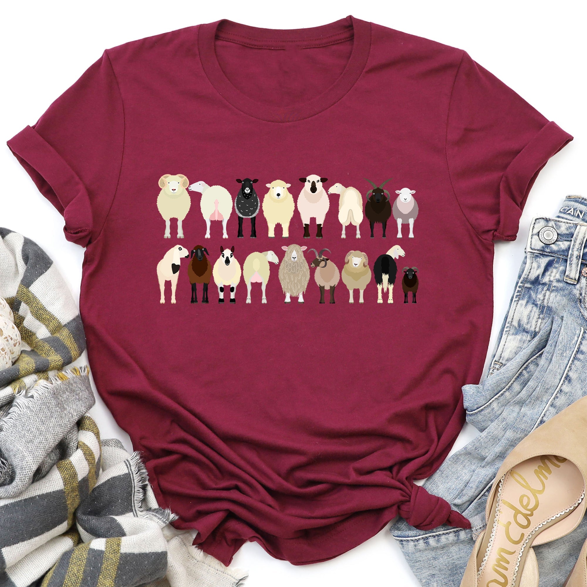 Sheep Lovers Farm Animal Illustration Breeds Artwork Series Collection Graphic Tee