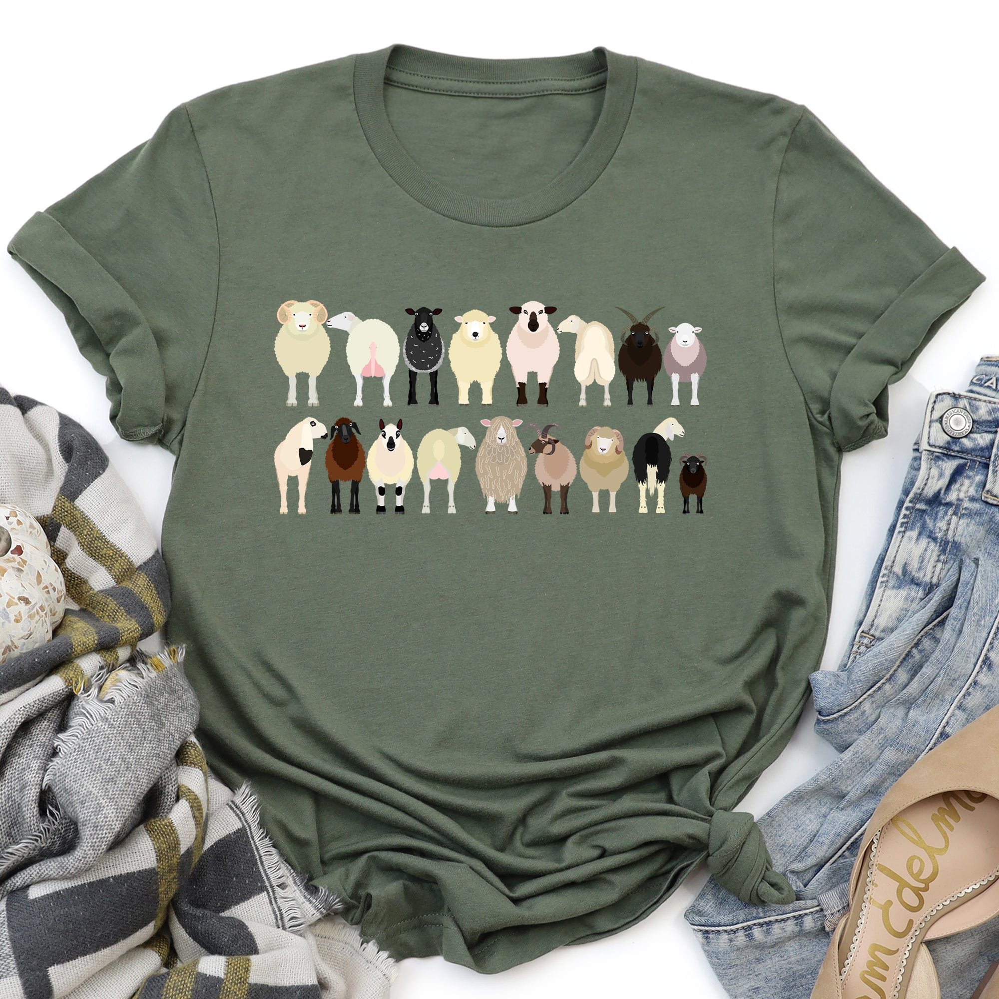 Sheep Lovers Farm Animal Illustration Breeds Artwork Series Collection Graphic Tee
