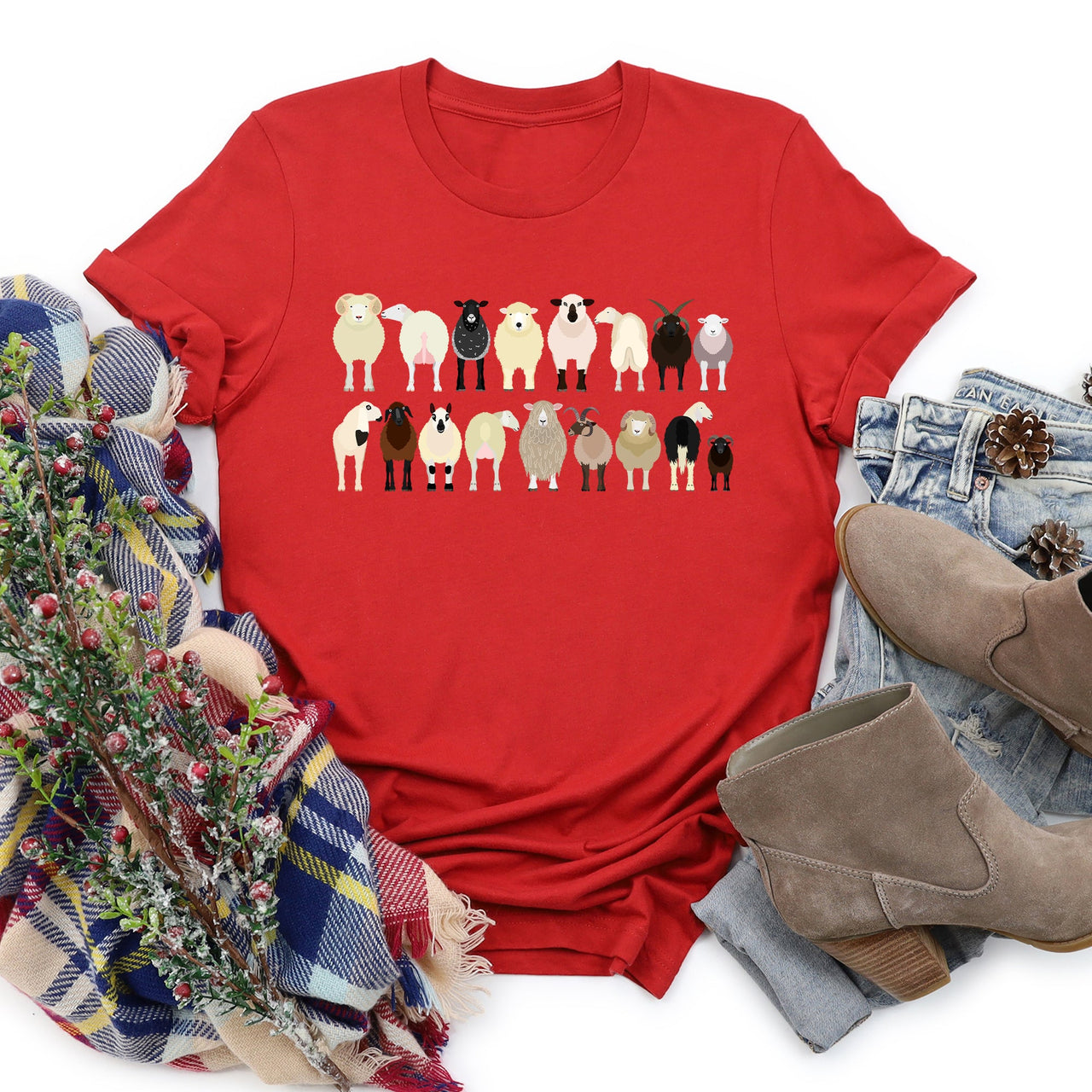 Sheep Lovers Farm Animal Illustration Breeds Artwork Series Collection Graphic Tee