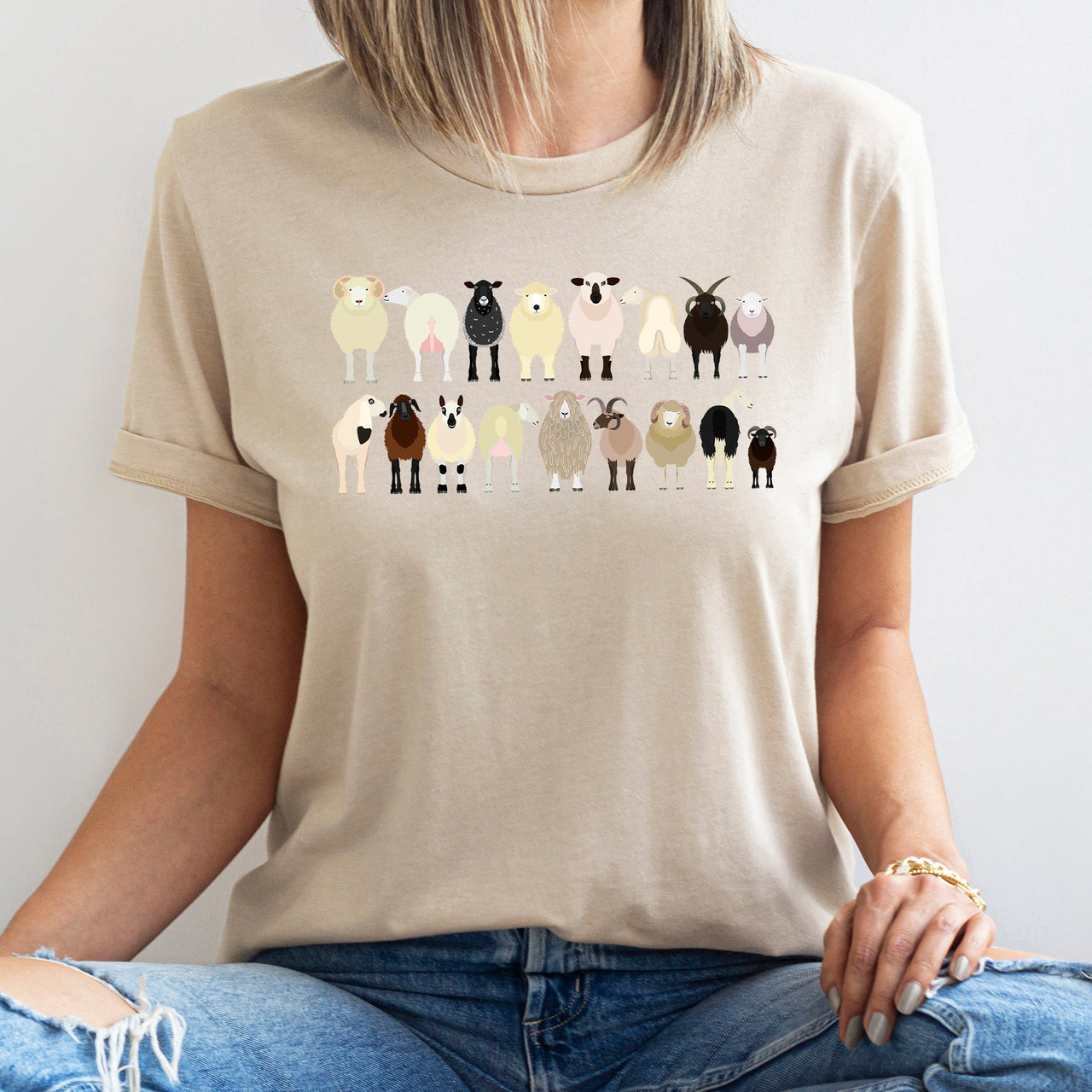 Sheep Lovers Farm Animal Illustration Breeds Artwork Series Collection Graphic Tee