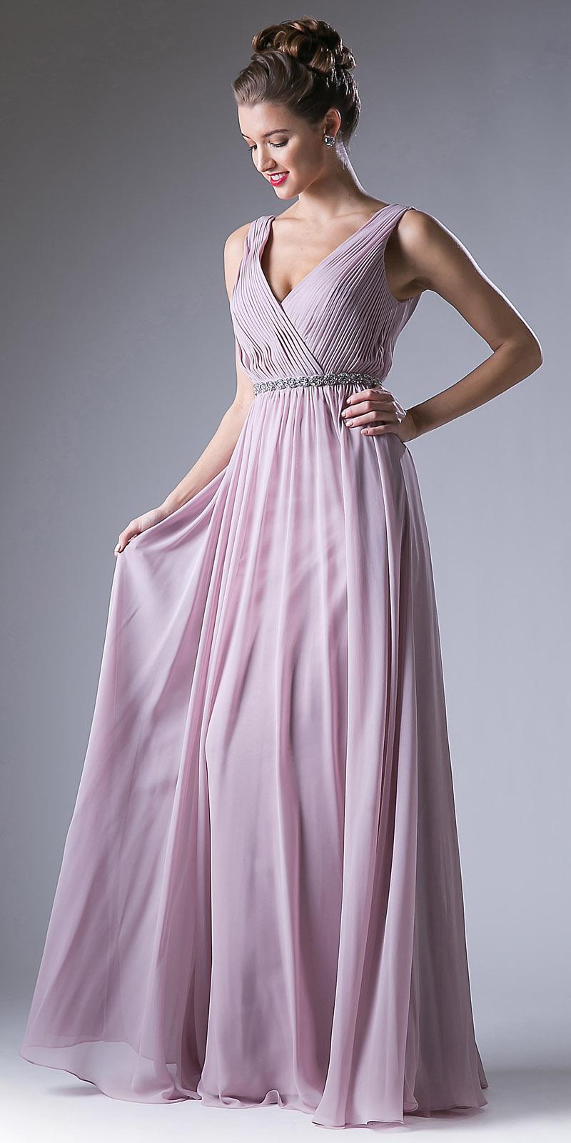 Cinderella Divine 1001 Ruched V-Neck A-line Long Chiffon Dress