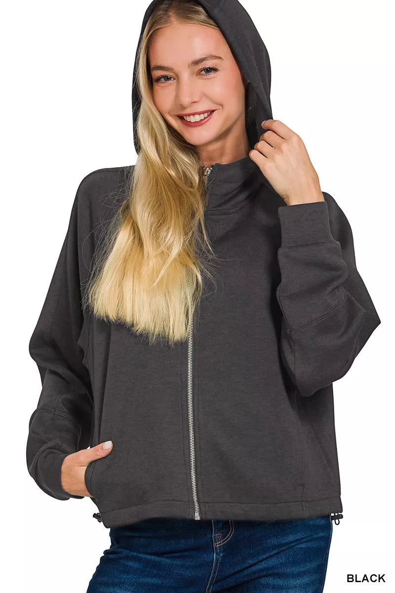 Zenana Soft Scuba Full Zip Hoodie Jacket