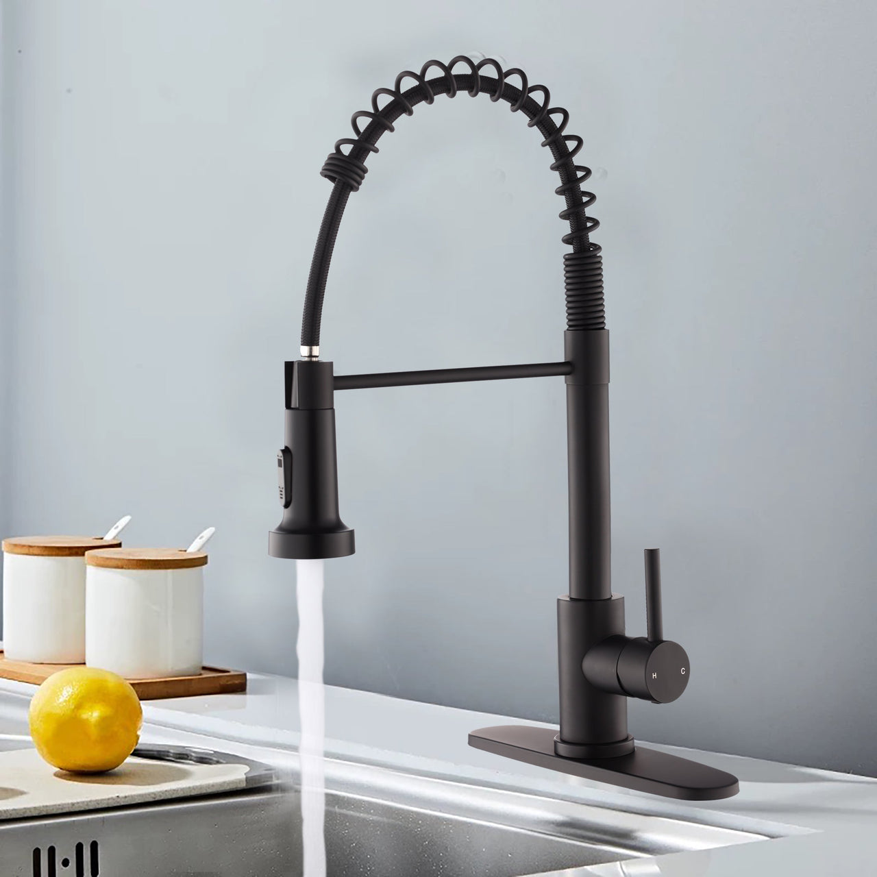Kitchen Faucet with Pull Down Sprayer Industrial 1 Handle 1 Hole Or 3 Hole Faucet for Farmhouse Camper Laundry Utility Rv Wet Bar Sinks, Stainless Steel, Matte Black