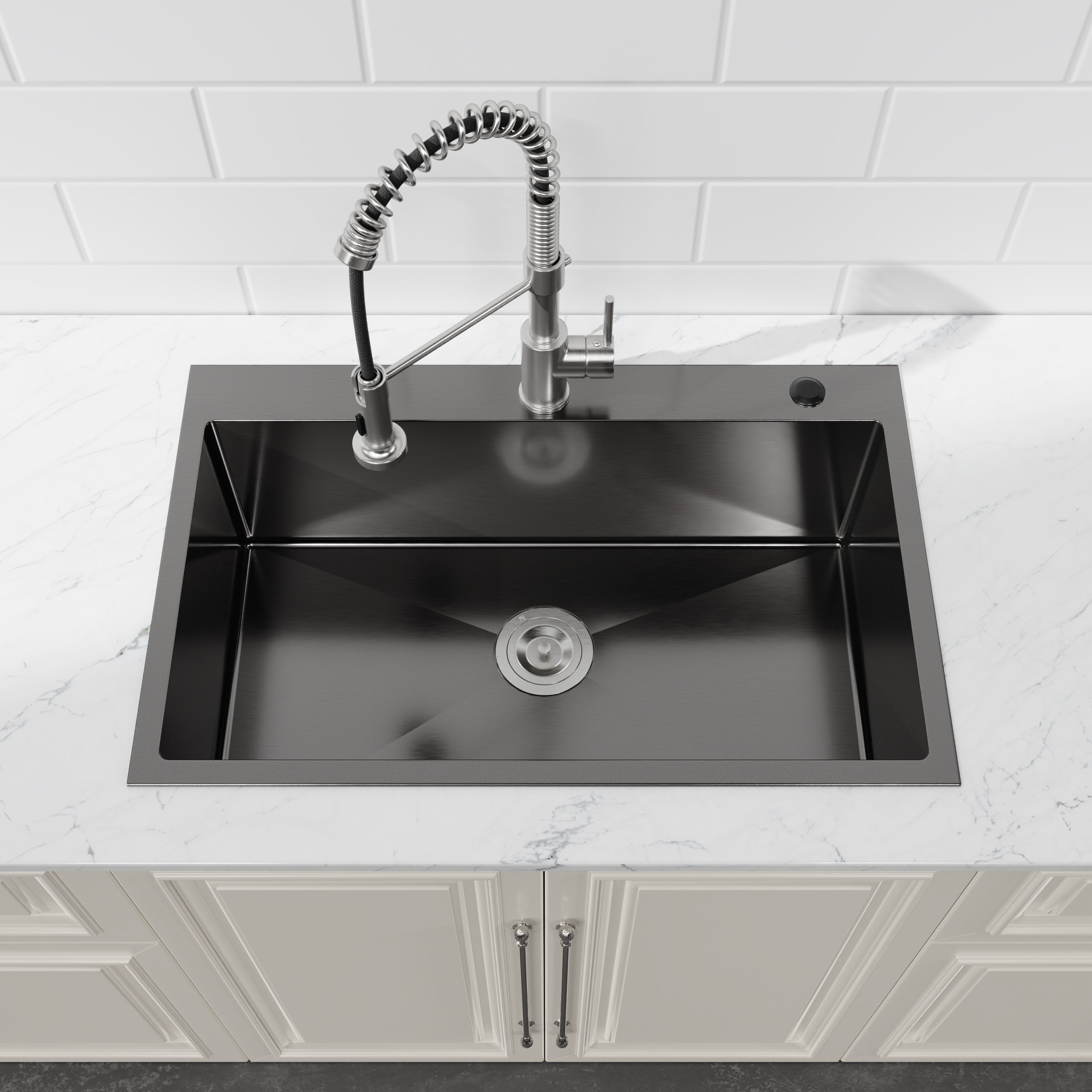Stainless Steel Kitchen Sink, 30″x19″ Single Bowl, Overmount Handmade Sink in Black, with US Standard Drain and Hook