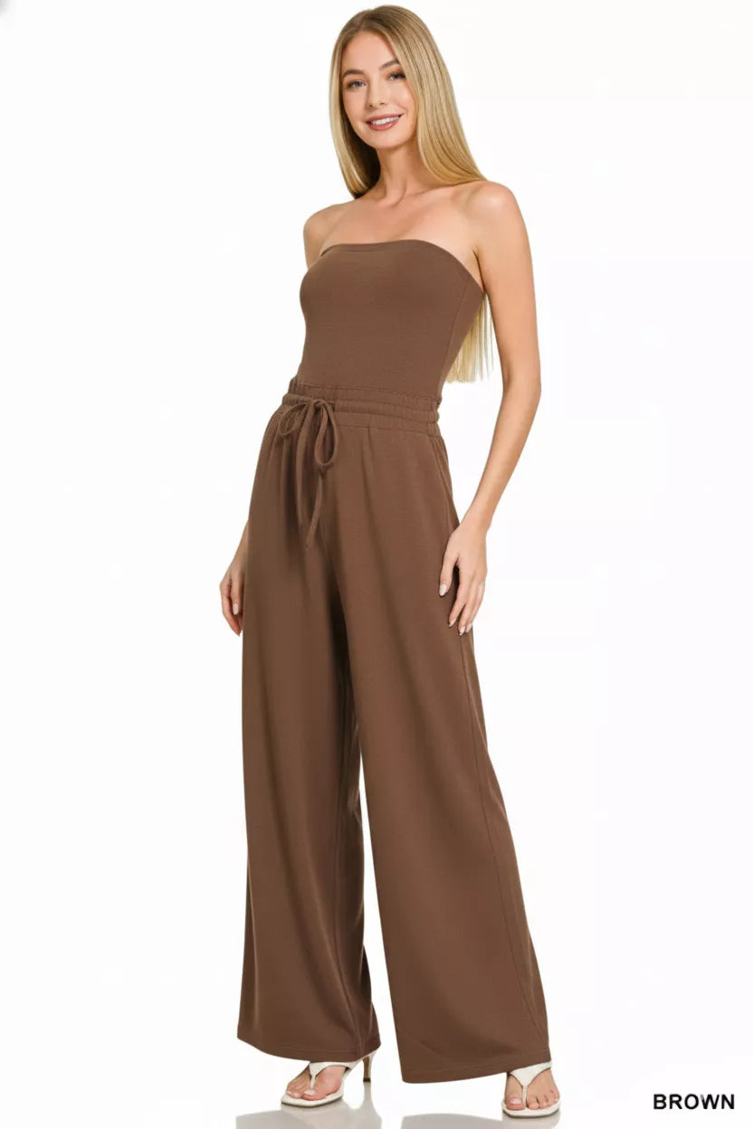 Zenana Tube Top Jumpsuit with Drawstring Waist