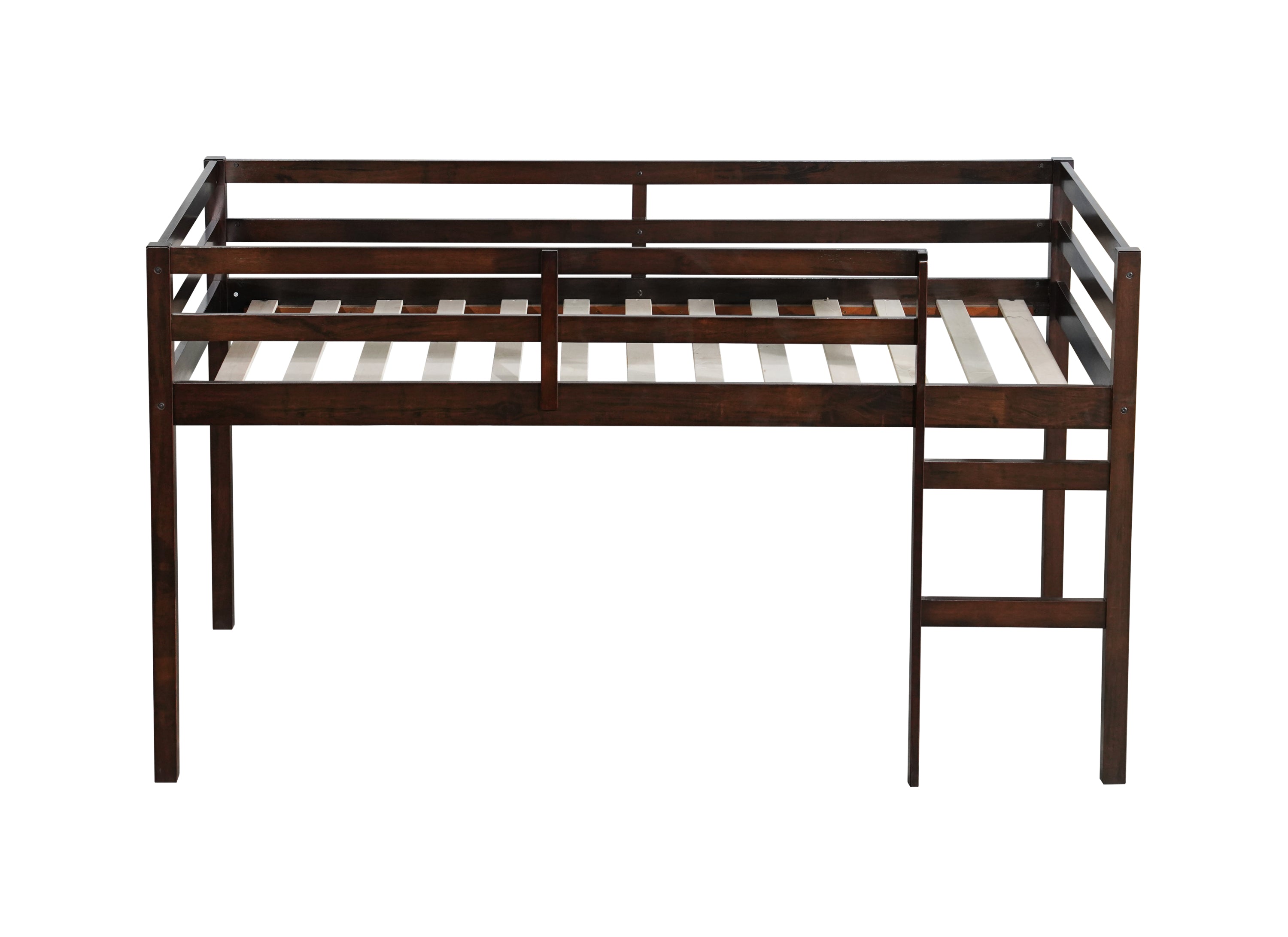 Solid Wooden, Rubber Wooden Twin Loft Bed with Ladder, Bed Platform of Strengthened Slats , Espresso