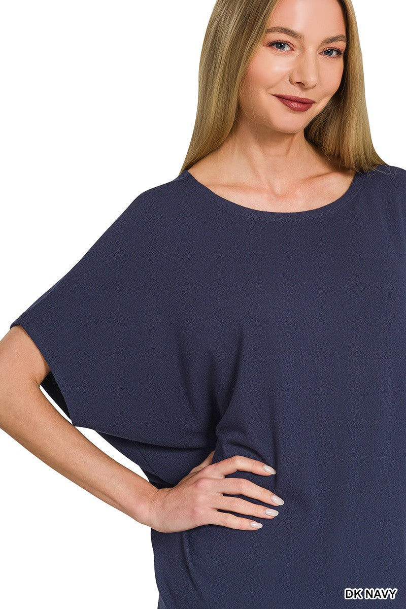 Zenana Hacci Dolman Sleeve Boat Neck Top