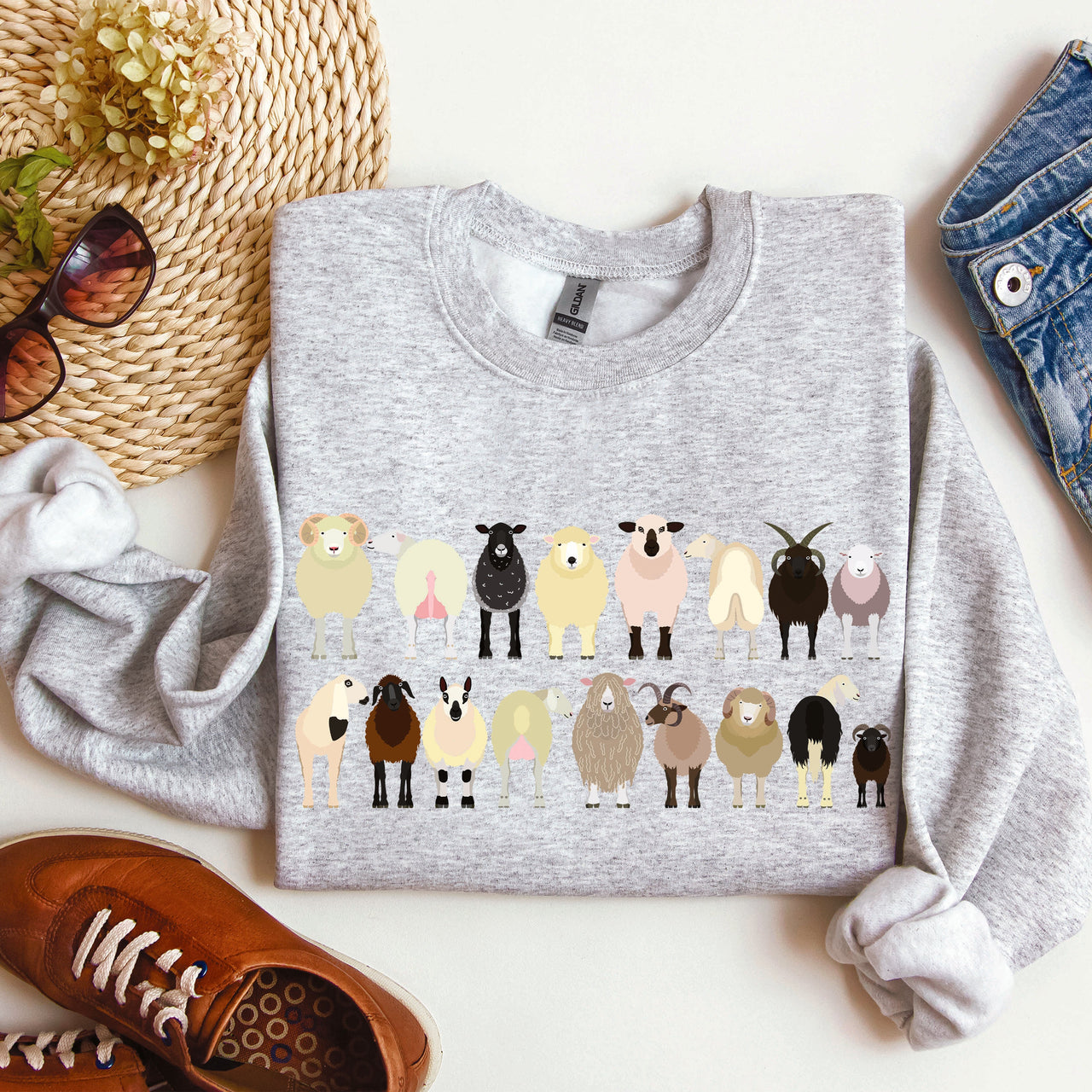 Sheep Breeds Farm Animal Lover Cozy Fleece Plush Classic Fit Vintage Style Sweatshirt