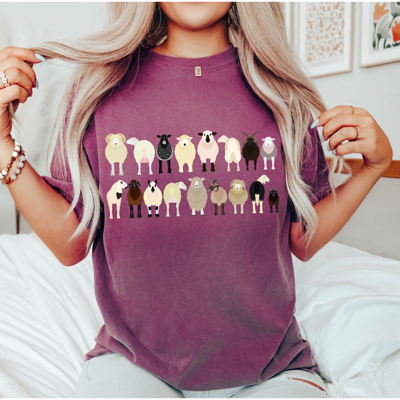 Sheep Lovers Farm Animal Illustration And Breeds Portrait Gallery Comfort Colors Tee
