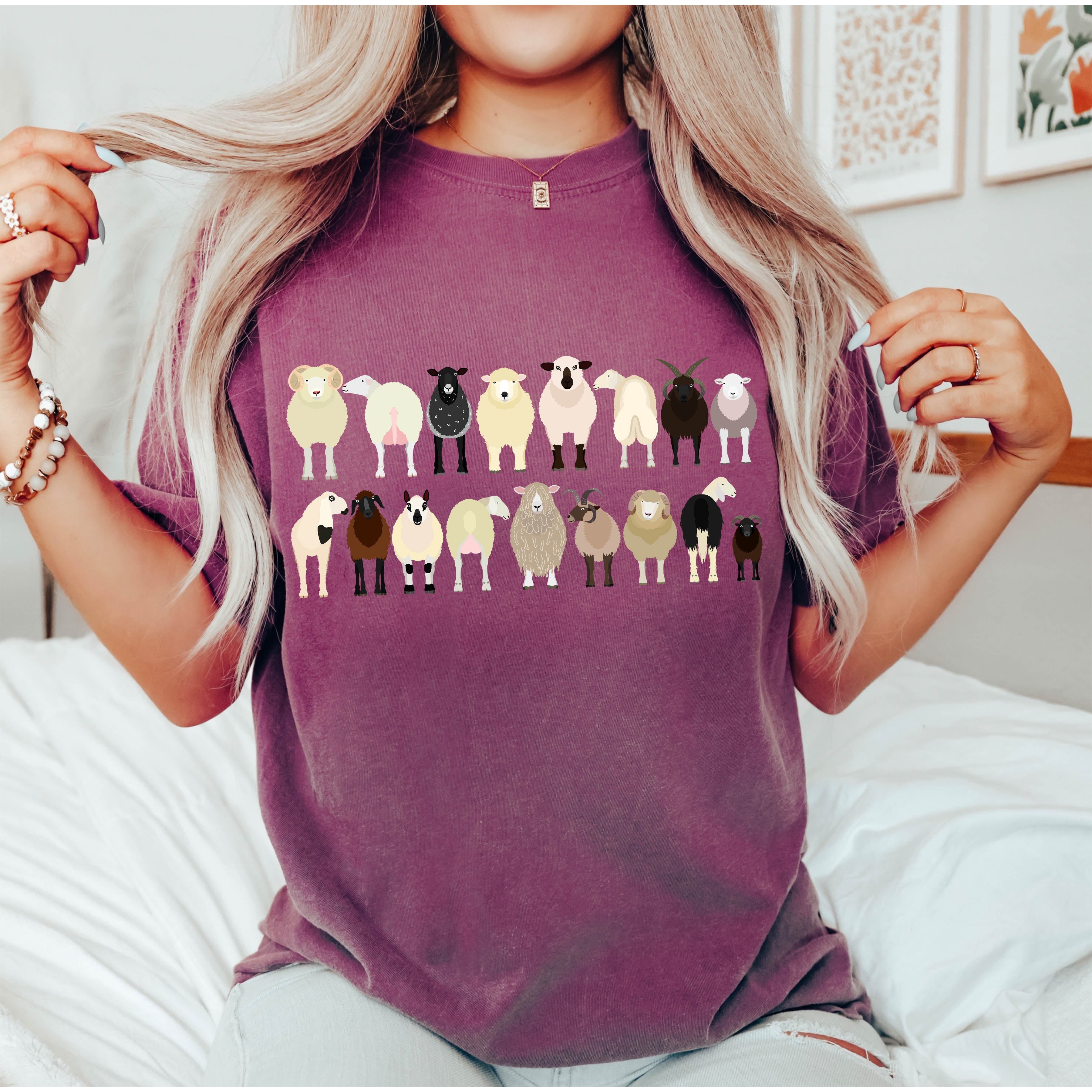 Sheep Lovers Farm Animal Illustration And Breeds Portrait Gallery Comfort Colors Tee