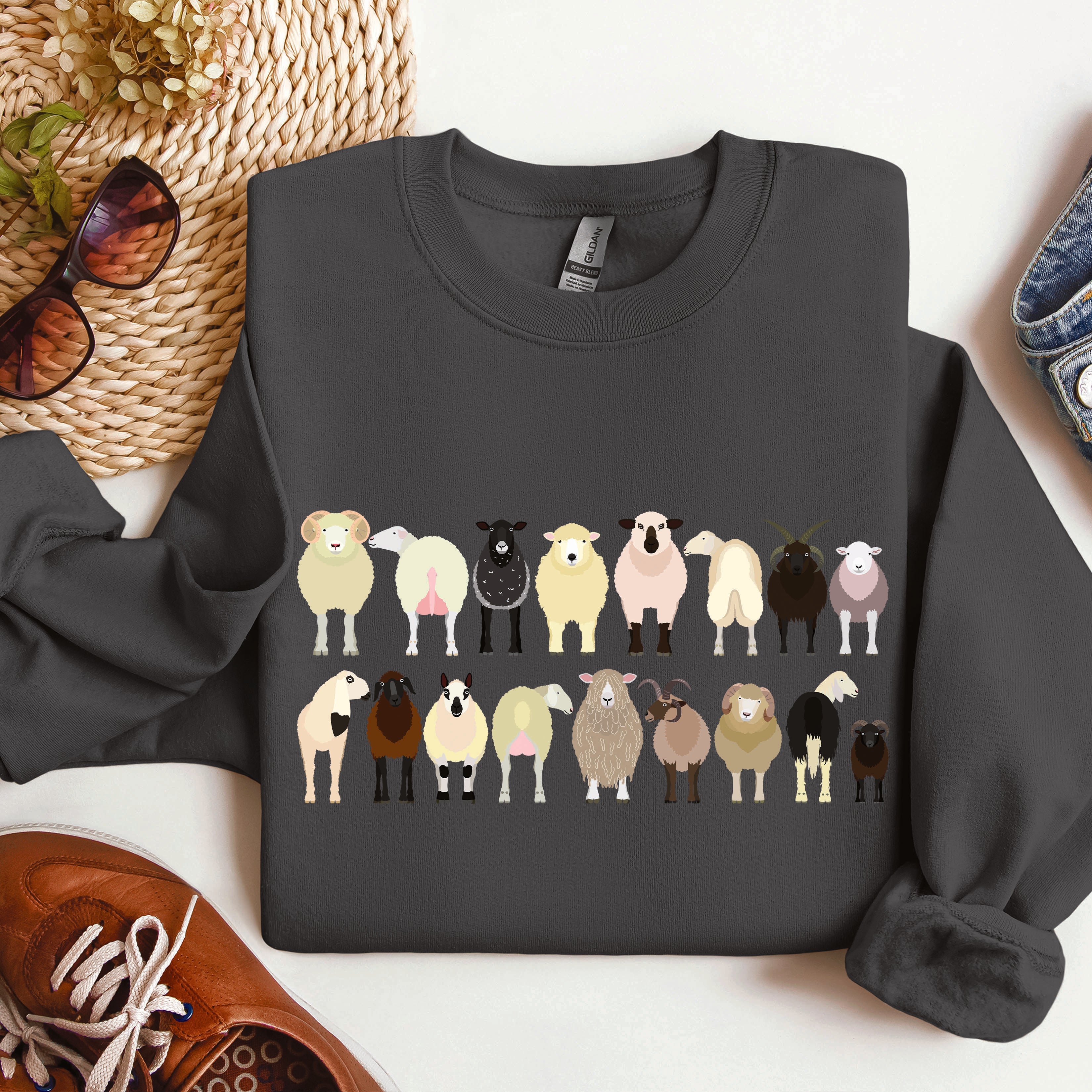 Sheep Breeds Farm Animal Lover Cozy Fleece Plush Classic Fit Vintage Style Sweatshirt