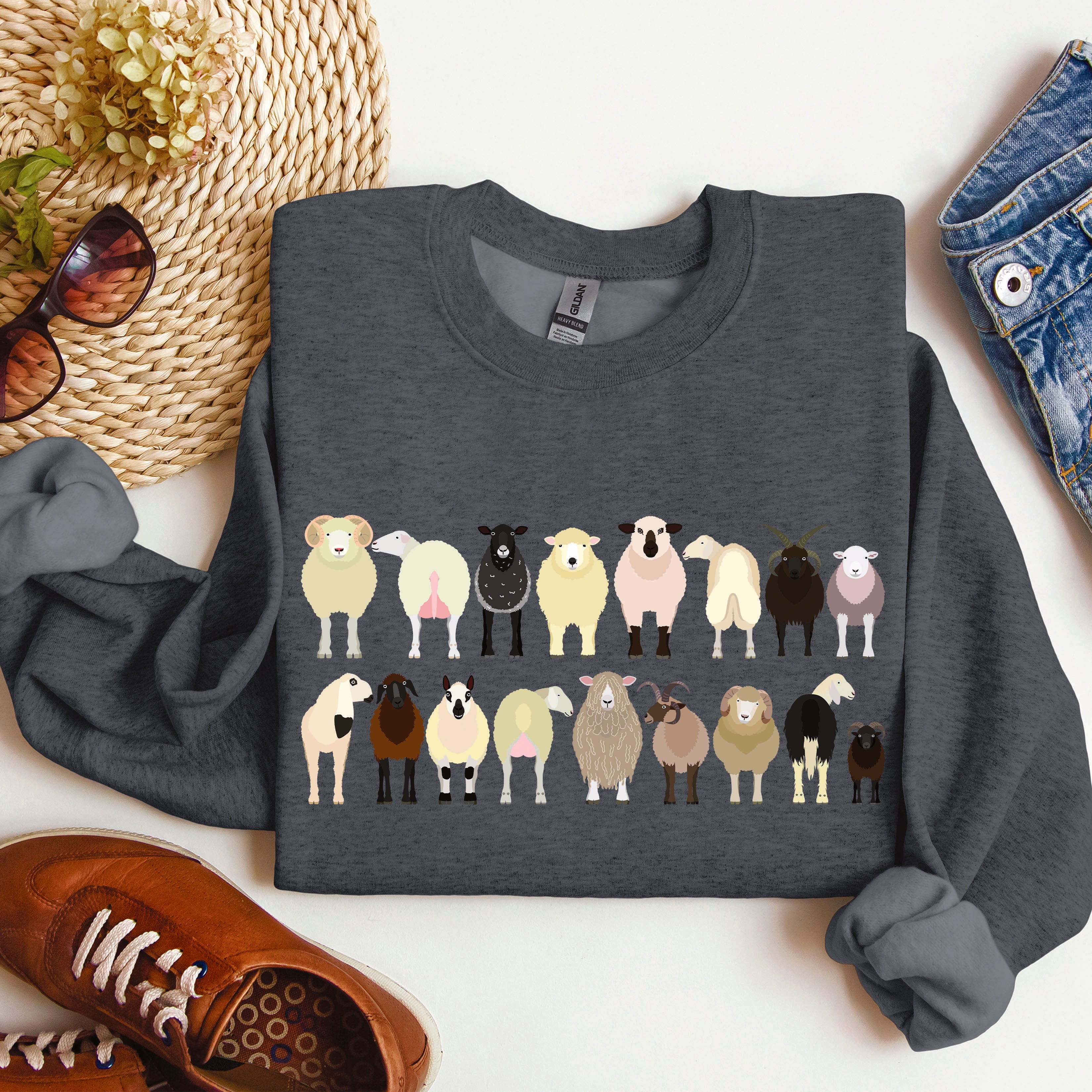 Sheep Breeds Farm Animal Lover Cozy Fleece Plush Classic Fit Vintage Style Sweatshirt