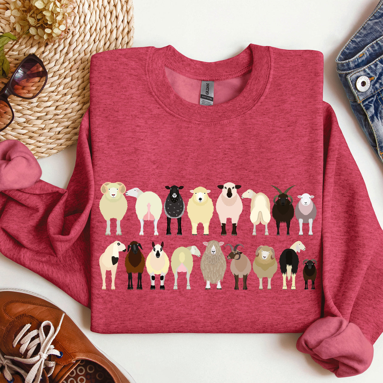 Sheep Breeds Farm Animal Lover Cozy Fleece Plush Classic Fit Vintage Style Sweatshirt