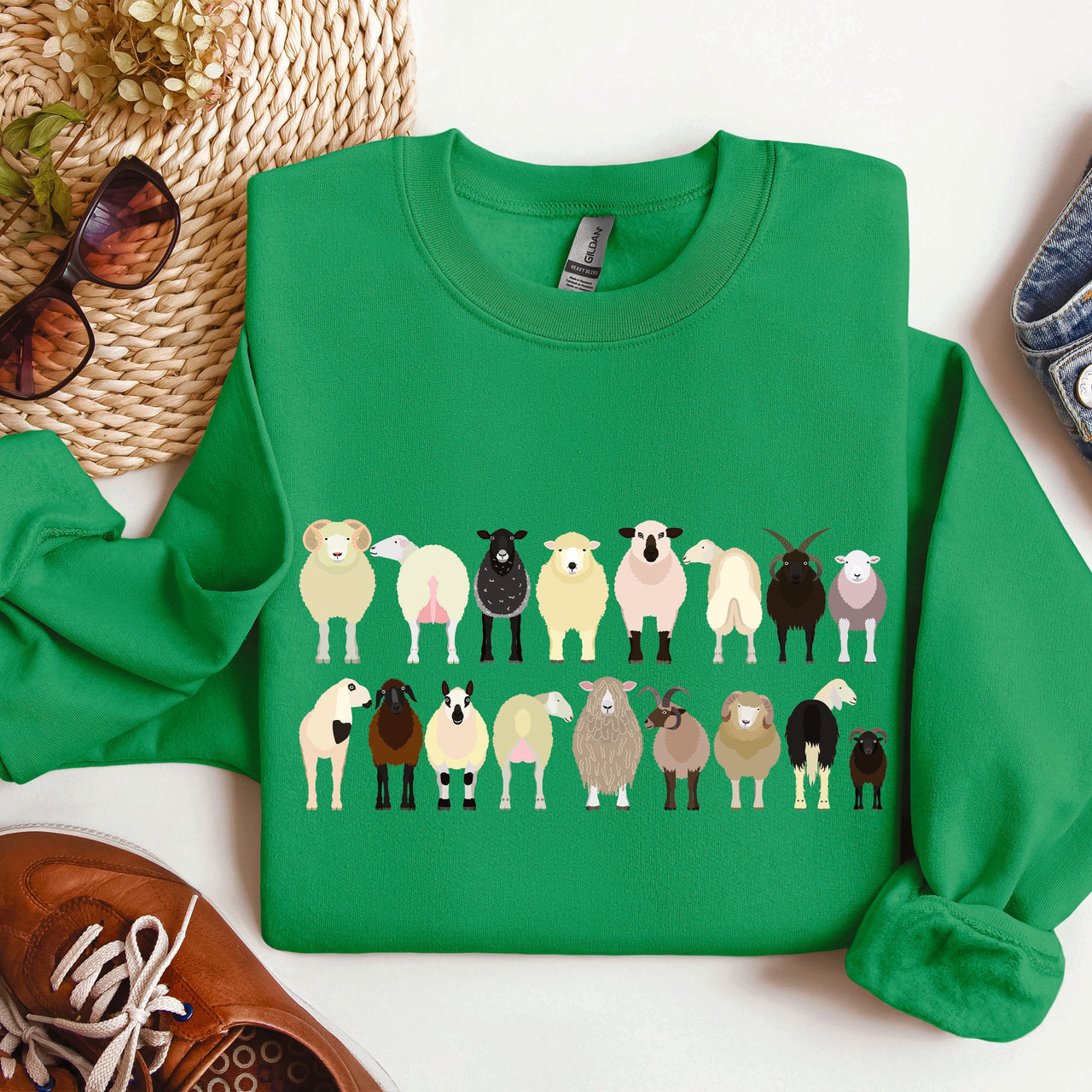Sheep Breeds Farm Animal Lover Cozy Fleece Plush Classic Fit Vintage Style Sweatshirt