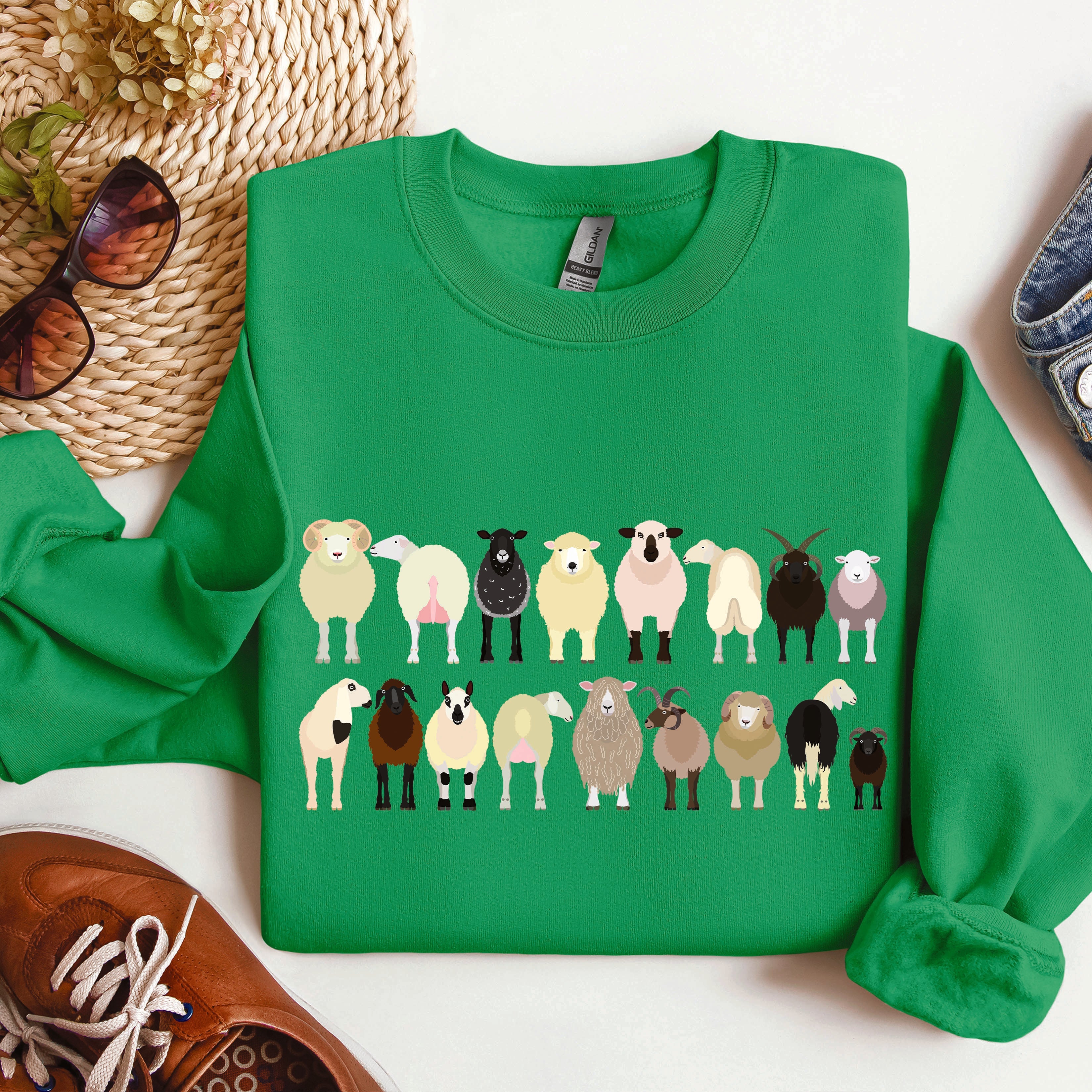 Sheep Breeds Farm Animal Lover Cozy Fleece Plush Classic Fit Vintage Style Sweatshirt