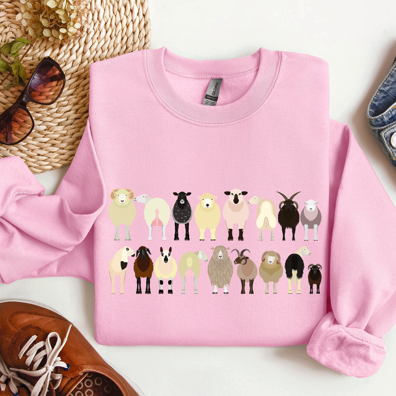 Sheep Breeds Farm Animal Lover Cozy Fleece Plush Classic Fit Vintage Style Sweatshirt